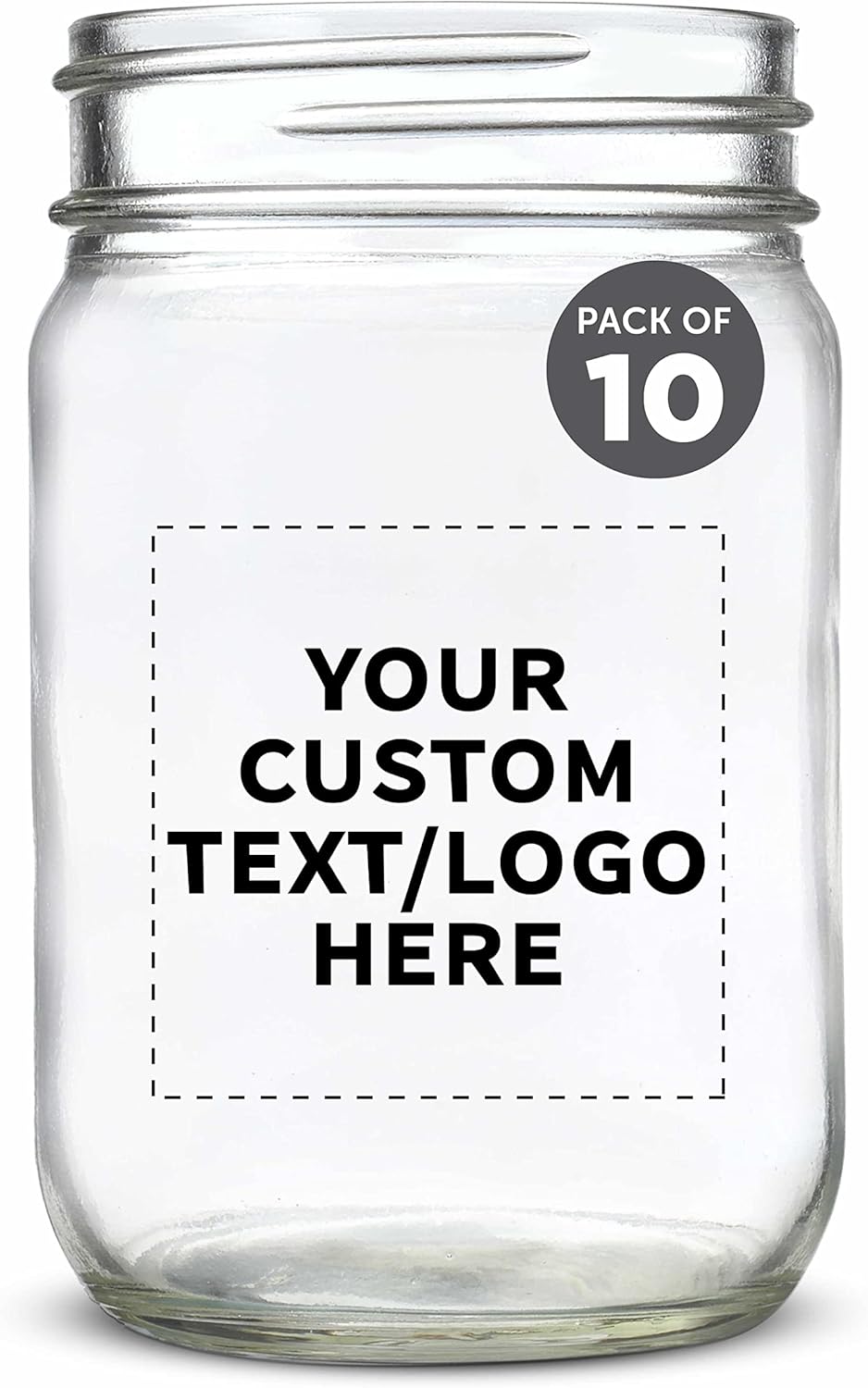 DISCOUNT PROMOS Custom Decorating Mason Jars 12 oz. Set of 10, Personalized Bulk Pack - Glass Jars for Overnight Oats, Candies, Fruits, Pickles, Spices, Beverages - Clear