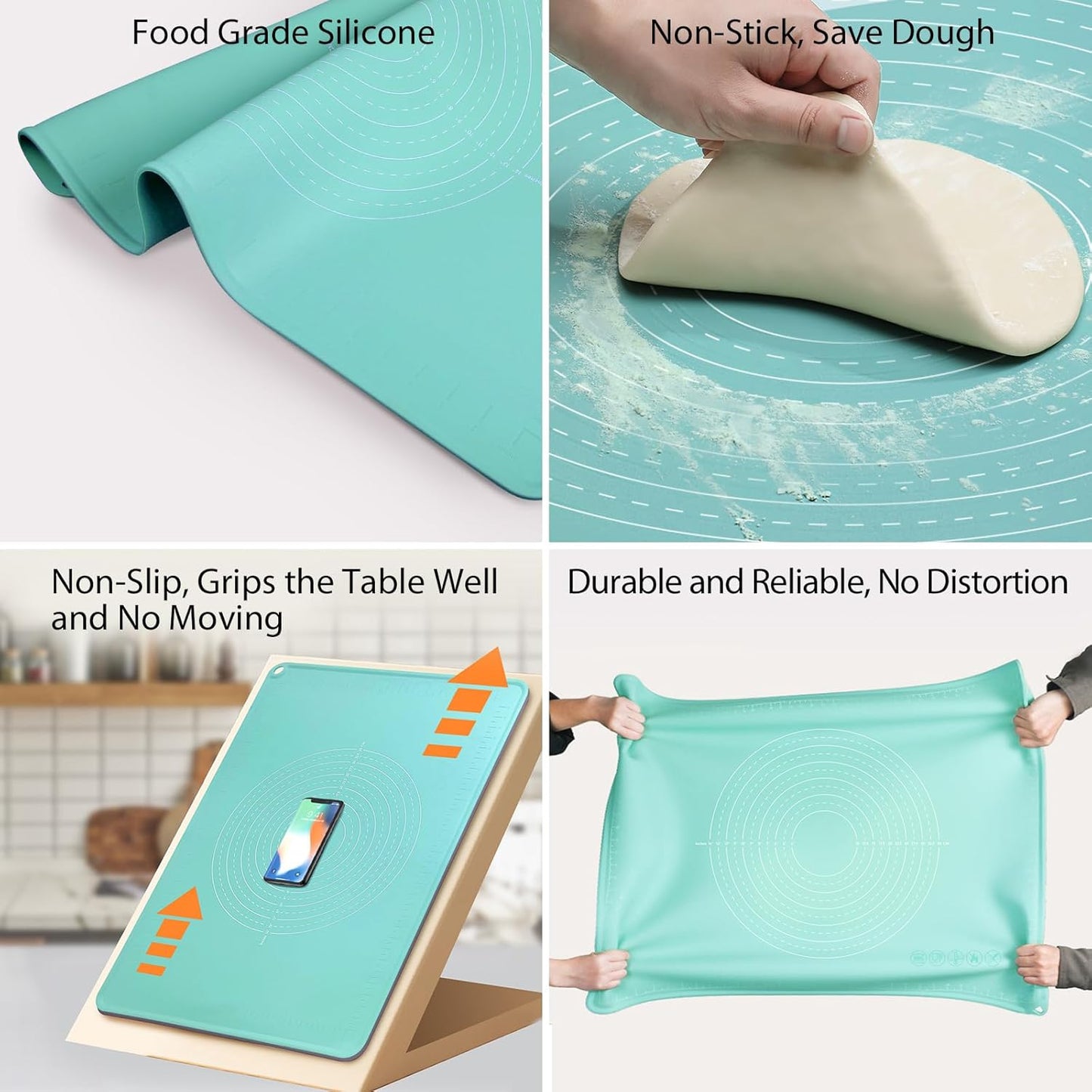 24"X16" Silicone Baking Mat Extra Large Non-stick Pastry Mat with High Edge, Dough Rolling Board for Pastry, Macarons, Pies, Bread, Cookies, Pizza, Fondant, Pasta, Food Grade Silicone Baking Supplies