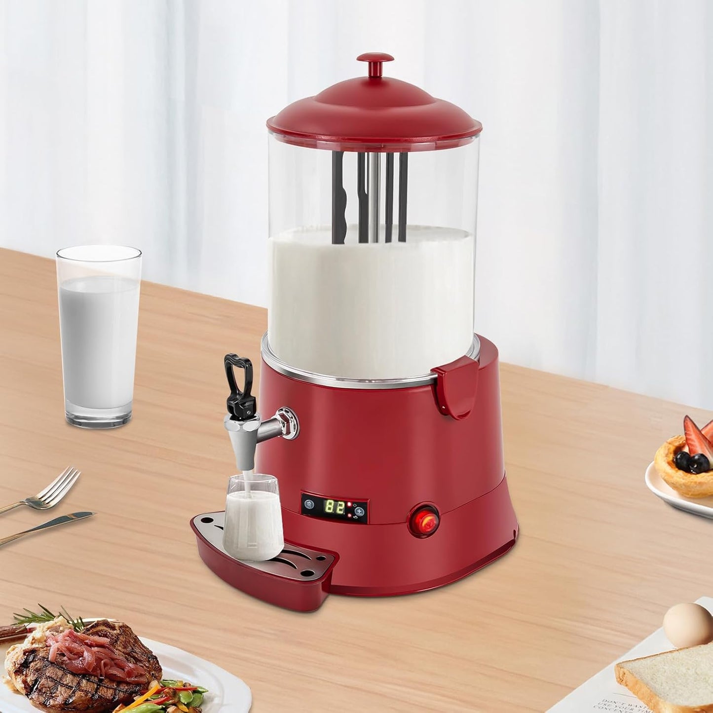 10L Commercial Hot Chocolate Machine Maker,110V Hot Chocolate Melting Machine,Temperature Adjustable Hot Beverage Warmer Dispenser for Chocolate Coffee Milktea (Red)