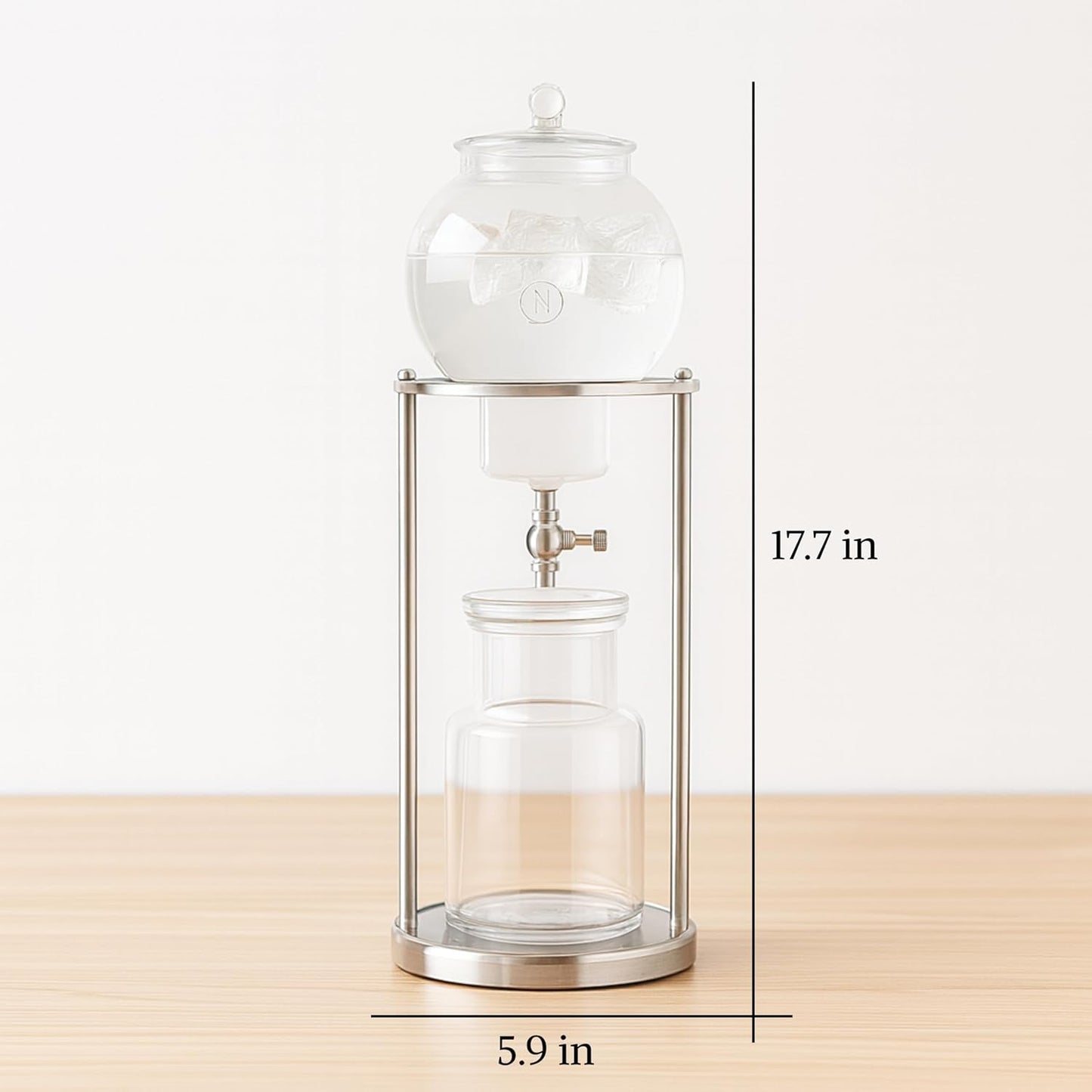 Nispira Luxury Ice Cold Brew Dripper Coffee Maker in Stainless Steel and Borosilicate Glass, 600 ml Silver