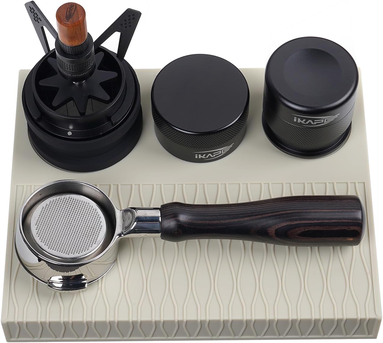 IKAPE Espresso Tamping Mat, Food Grade Silicone Coffee Tamper Mat, Portafilter Tamp Mat Espresso Accessory For Baristas, Waterproof Heat Resistant Tamping Pad Mat for Counter(Cream)