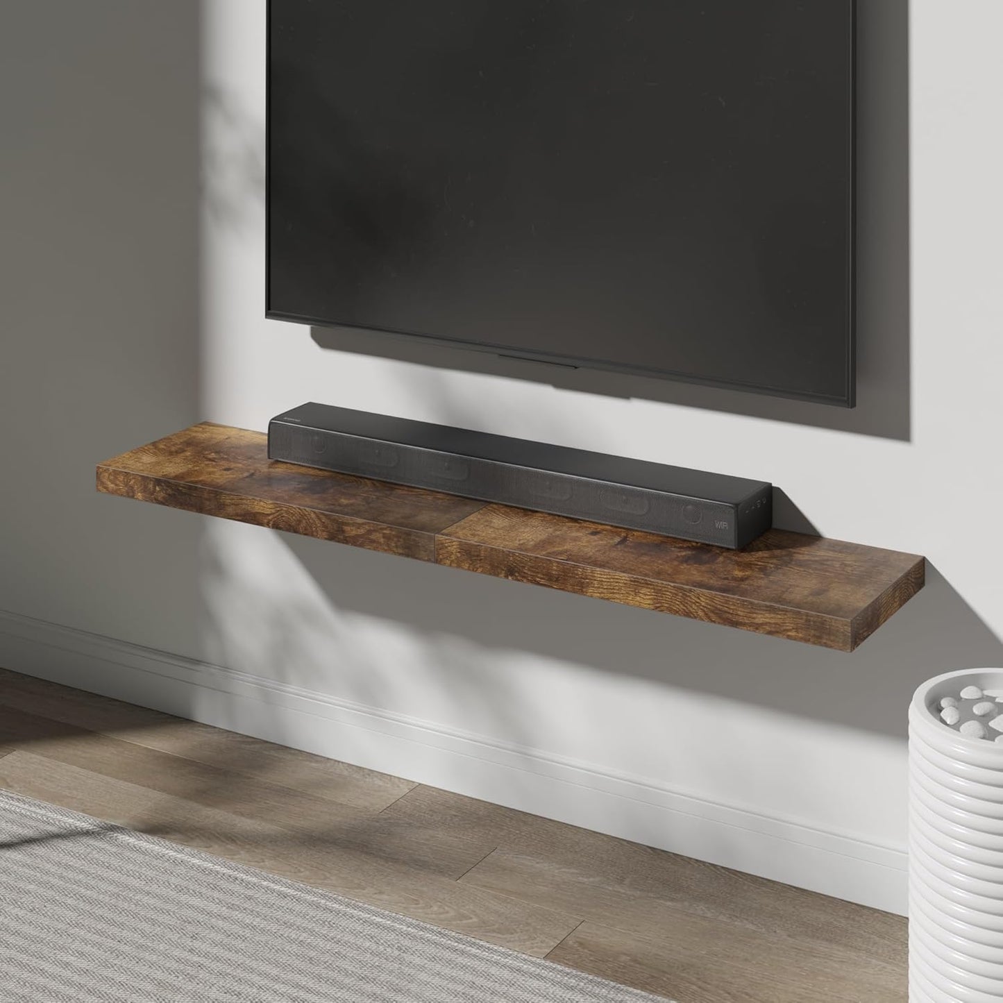 Floating Shelf, Set of 3 Wall Shelf, 36 in W x 12.75 in D x 2 in H Wooden Floating Wall Shelf with Invisible Brackets for Living Room/Bedroom/Bathroom/Kitchen Storage and Decor, Rustic Brown