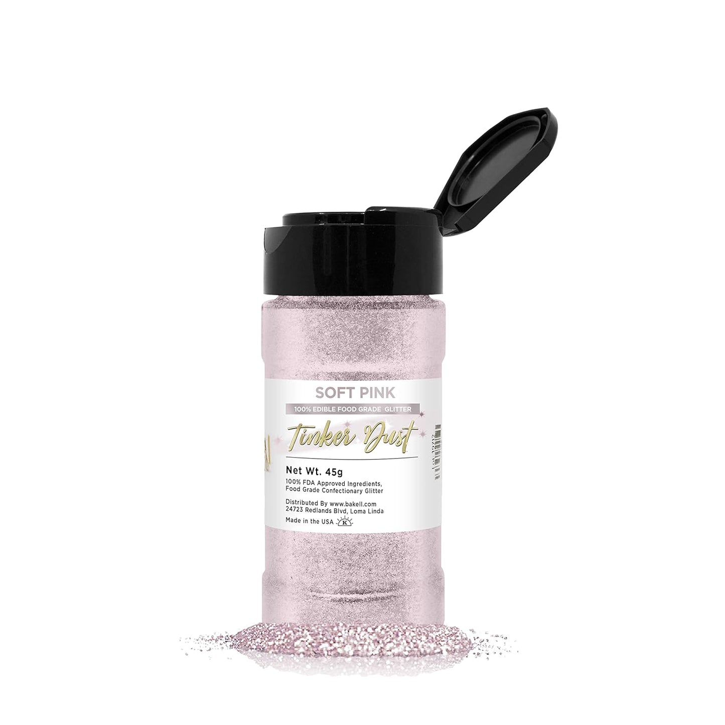 BAKELL Soft Pink Edible Glitter, 45 Grams | TINKER DUST Edible Glitter | KOSHER Certified | 100% Edible Glitter | Cakes, Cupcakes, Cake Pops, Drinks, Dessert Vegan Glitter & Dusts (45g Shaker, Soft Pink)