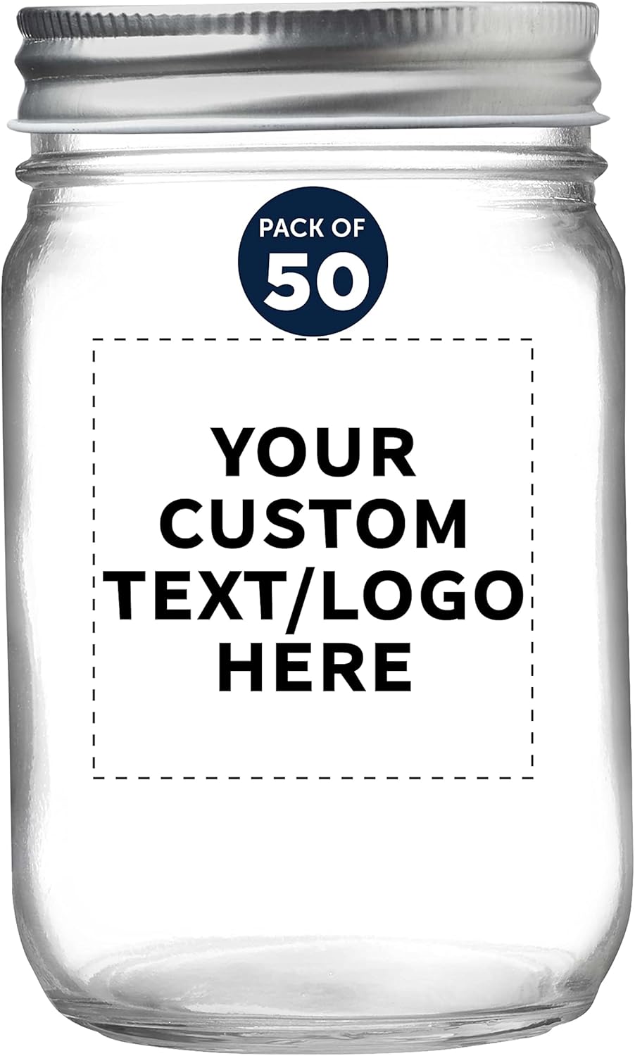 DISCOUNT PROMOS 50 Decorating Mason Jars Set, 12 oz. - Customizable Text, Logo - Canning, Aluminum Lid - Clear
