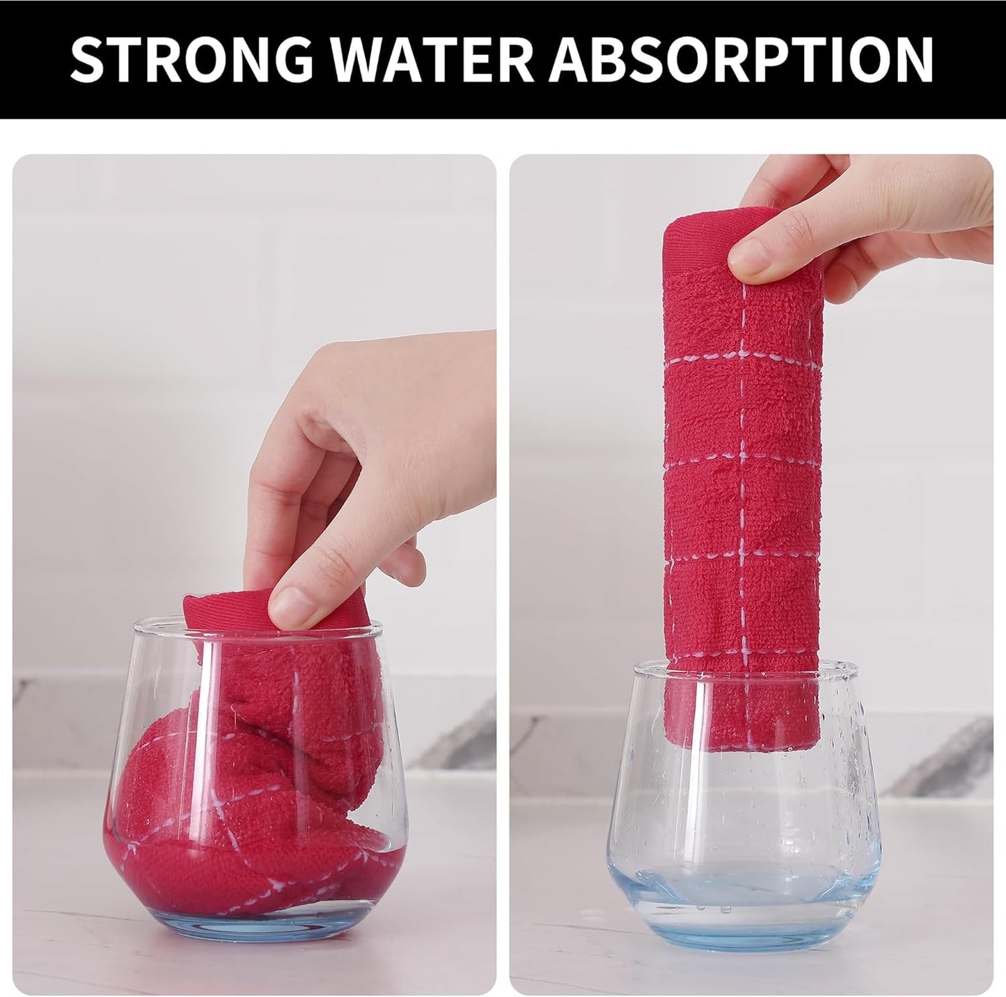 Homaxy 100% Cotton Terry Kitchen Dish Cloths, Ultra Soft and Absorbent Dish Towels for Kitchen, Suitable for Drying and Washing Dishes, 12 Pack, 12 x 12 Inches, Rose Red