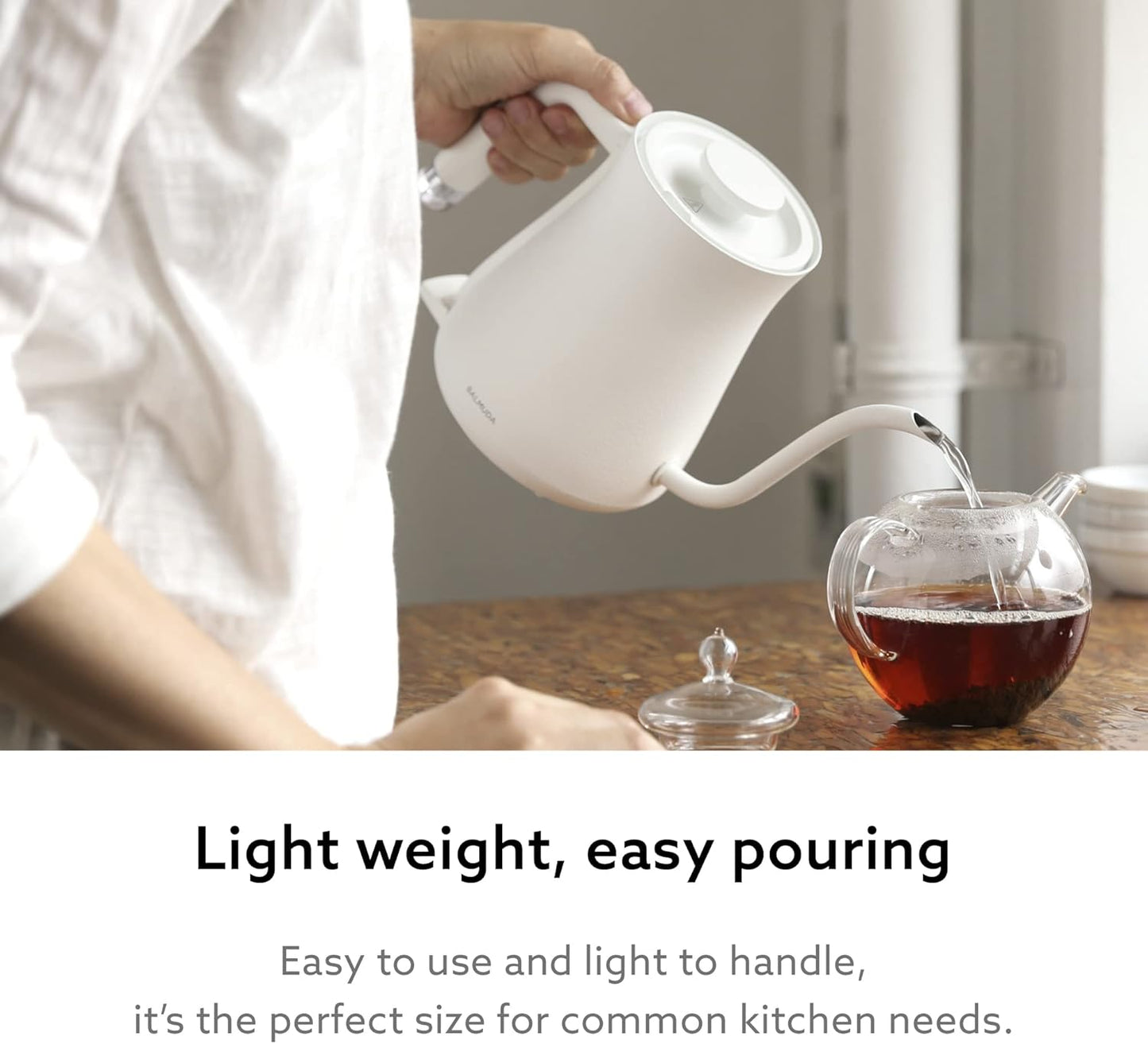 BALMUDA The Kettle | Electric Gooseneck Kettle | Lightweight | Stainless Steel | 0.6L (20fl oz) Capacity | Neon Light Indicator | Perfect for Tea and Coffee | US Version | White