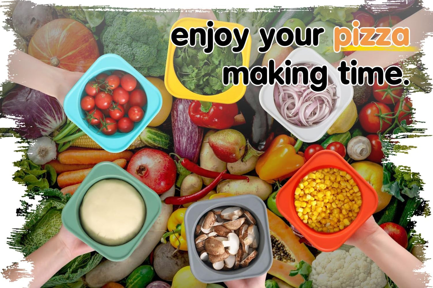 Stackable Silicone Artisan Pizza Dough Proofing Proving Containers with Air-tight Lids-4pack-500ml Volume for 250g Dough Ball (2green+2Space Grey)