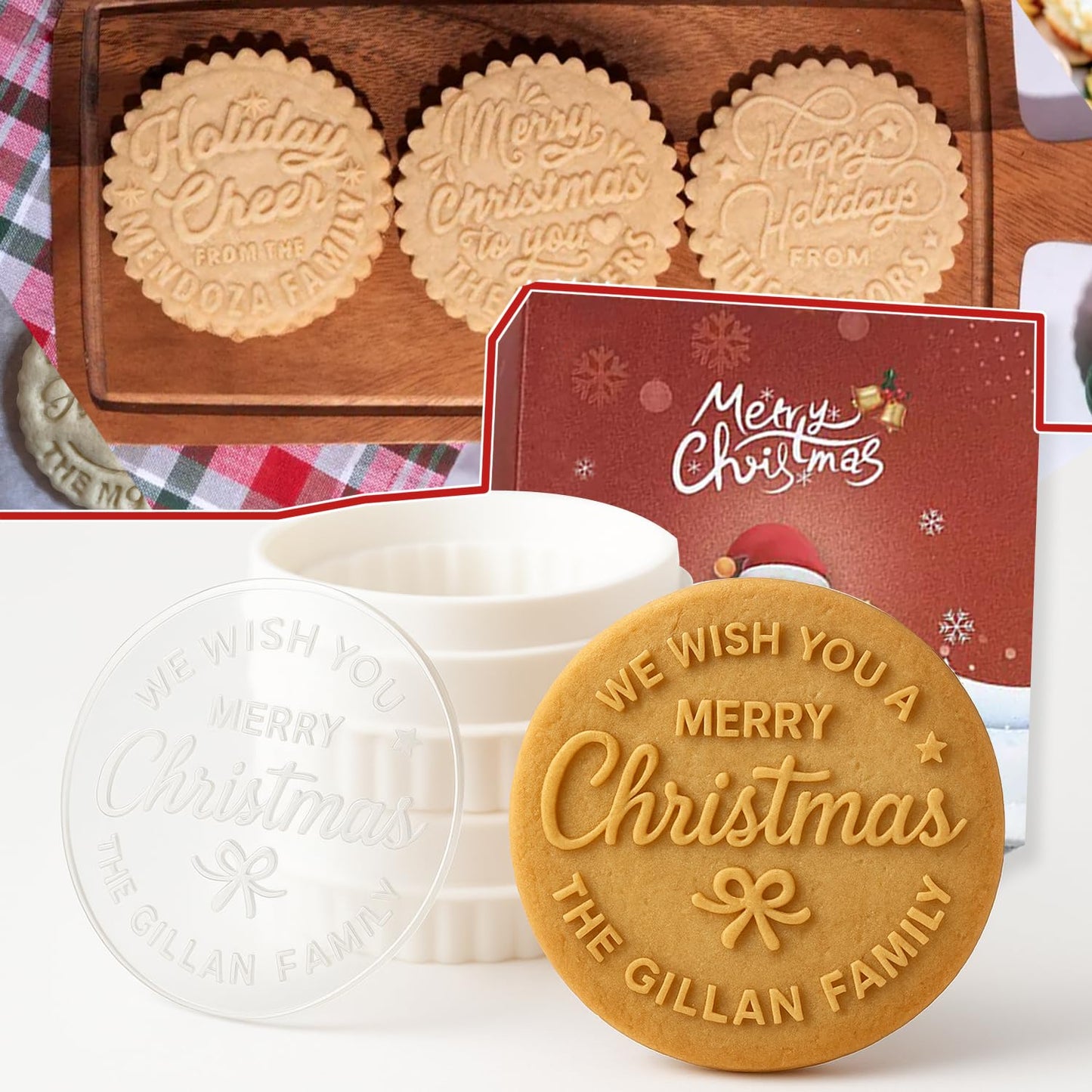 Personalized Christmas Cookie Stamps Customizable Name Cookie Stamps With Handle Cutter For Cookie Baking Decorating Cakes And Handmade Christmas Gifts Perfect (Raised cookie design)