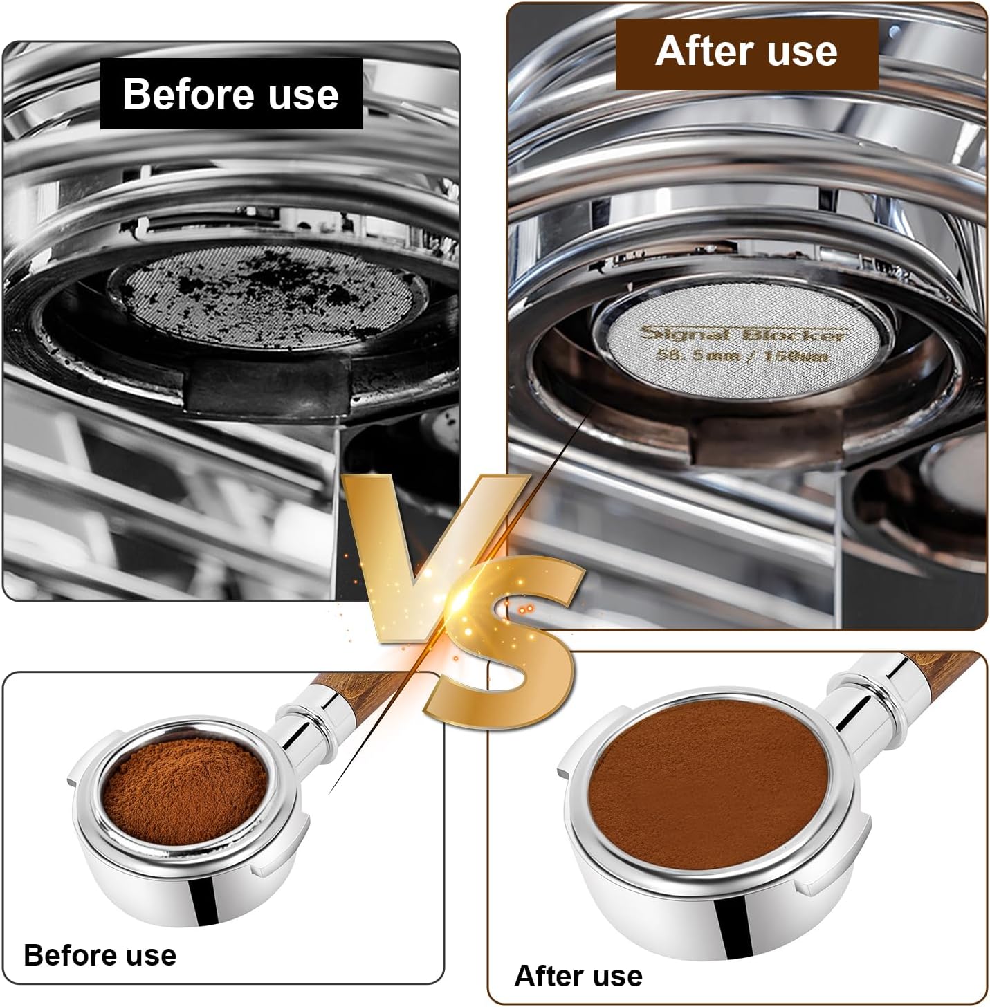 58mm Espresso Dosing Funnel & 58.5mm Puck Screen for Gaggia: Magnetic Coffee Dosing Ring Aluminium Metal - Reusable 1.7mm Thickness 150μm Puck Screen 316 Stainless Steel | Fits All 58mm Portafilters