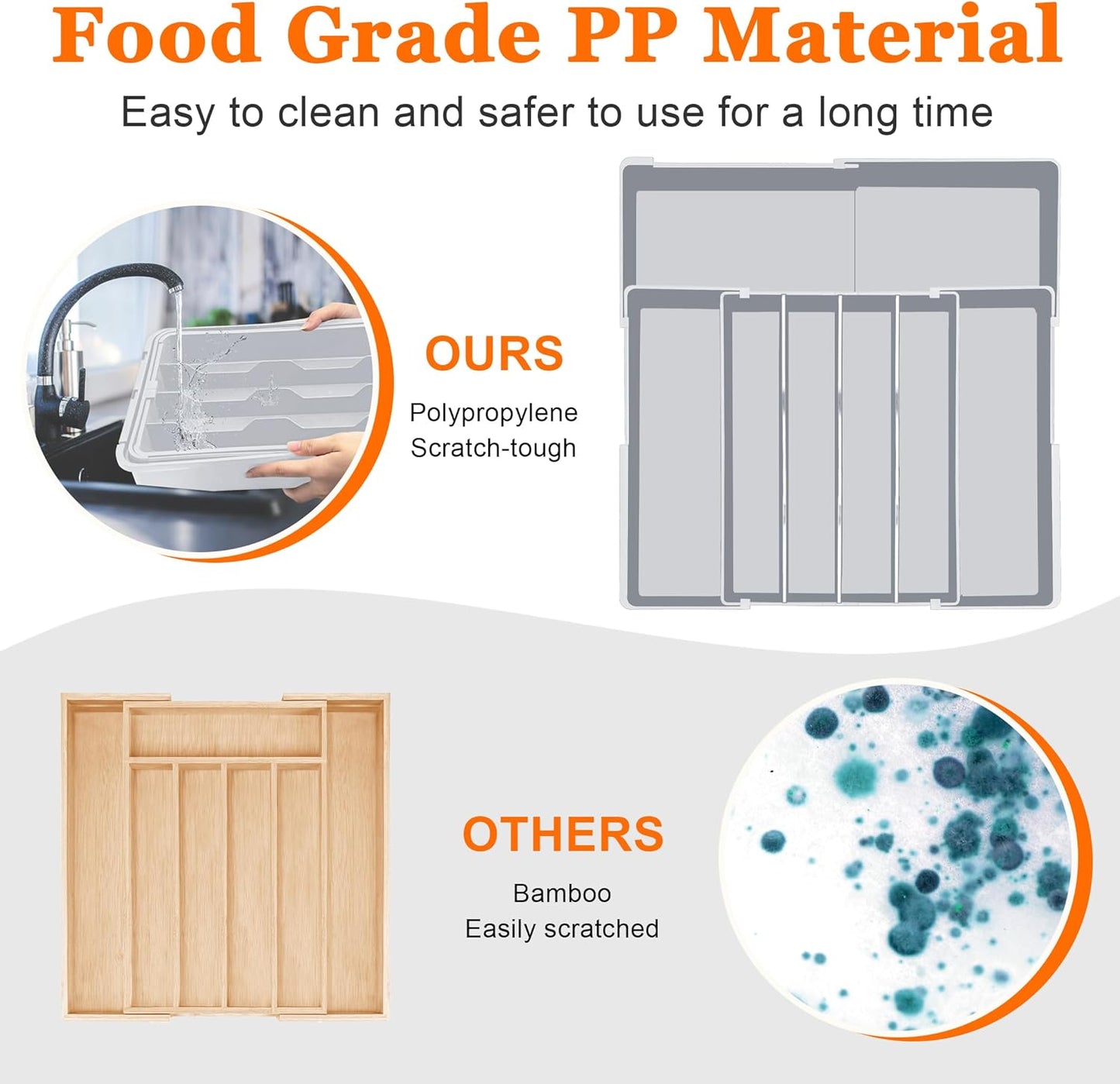 Expandable Large Silverware Organizer - BPA-Free Food-Safe Kitchen Utensil Drawer Organizer, Adjustable 4-7 Deeper Slots Cutlery Tray for Forks Knives, Kitchen Organizers and Storage Solution