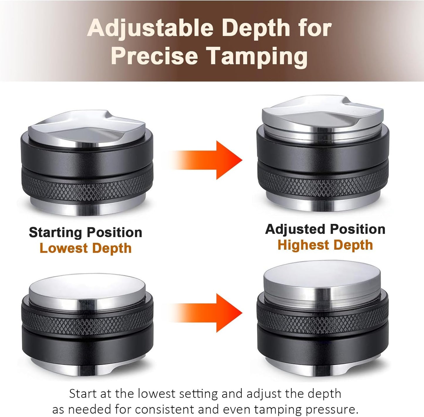 53mm Adjustable Coffee Distributor & Tamper, Dual Head Coffee Leveler, Compatible with 54mm Breville Portafilter, 2-in-1 Espresso Hand Tamper with Adjustable Depth