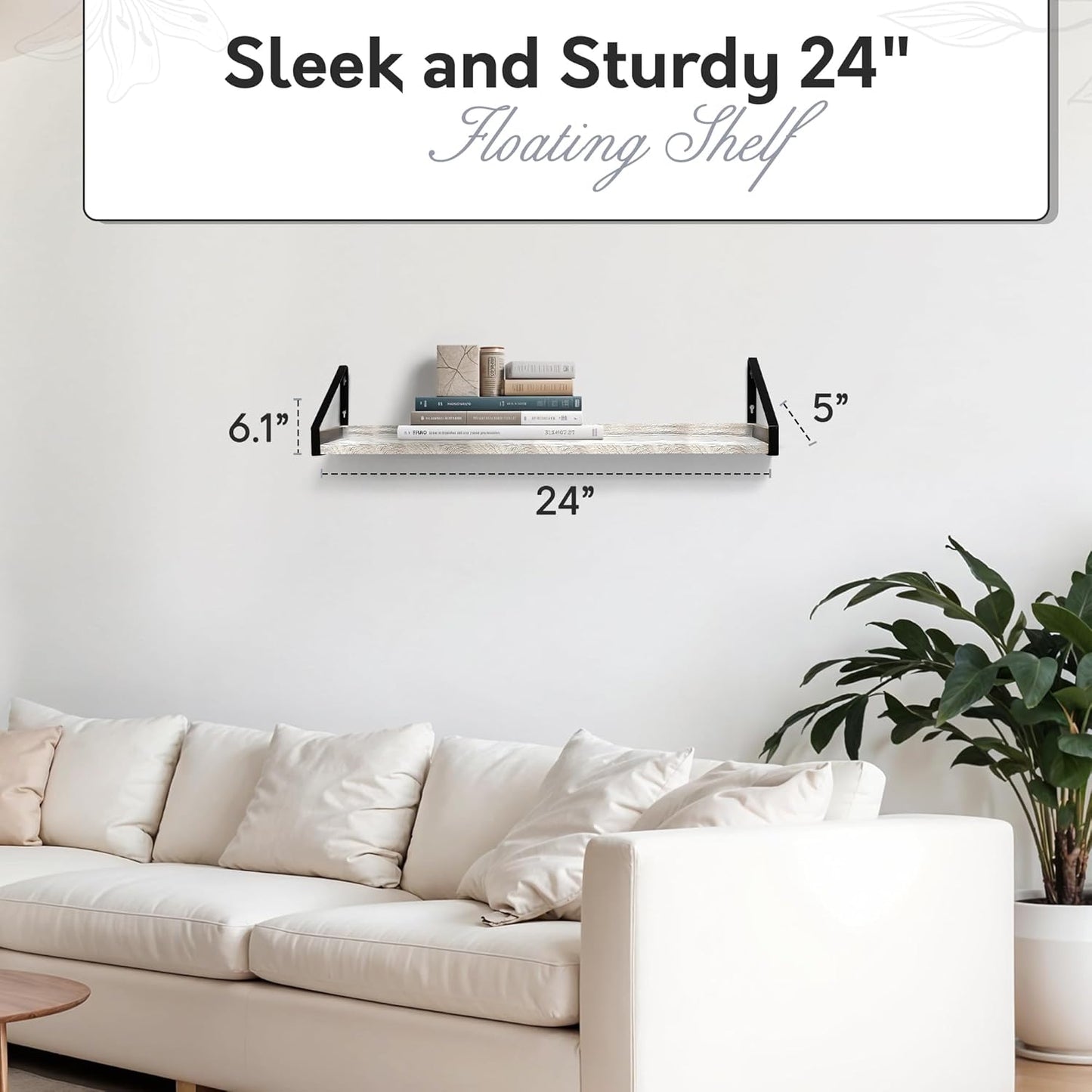 InPlace Shelving, 9602096E, Wall Mounted Real Wood Rustic Bracket Ledge, 24 Inch x 5 Inch x 6.1 Inch, Distressed White