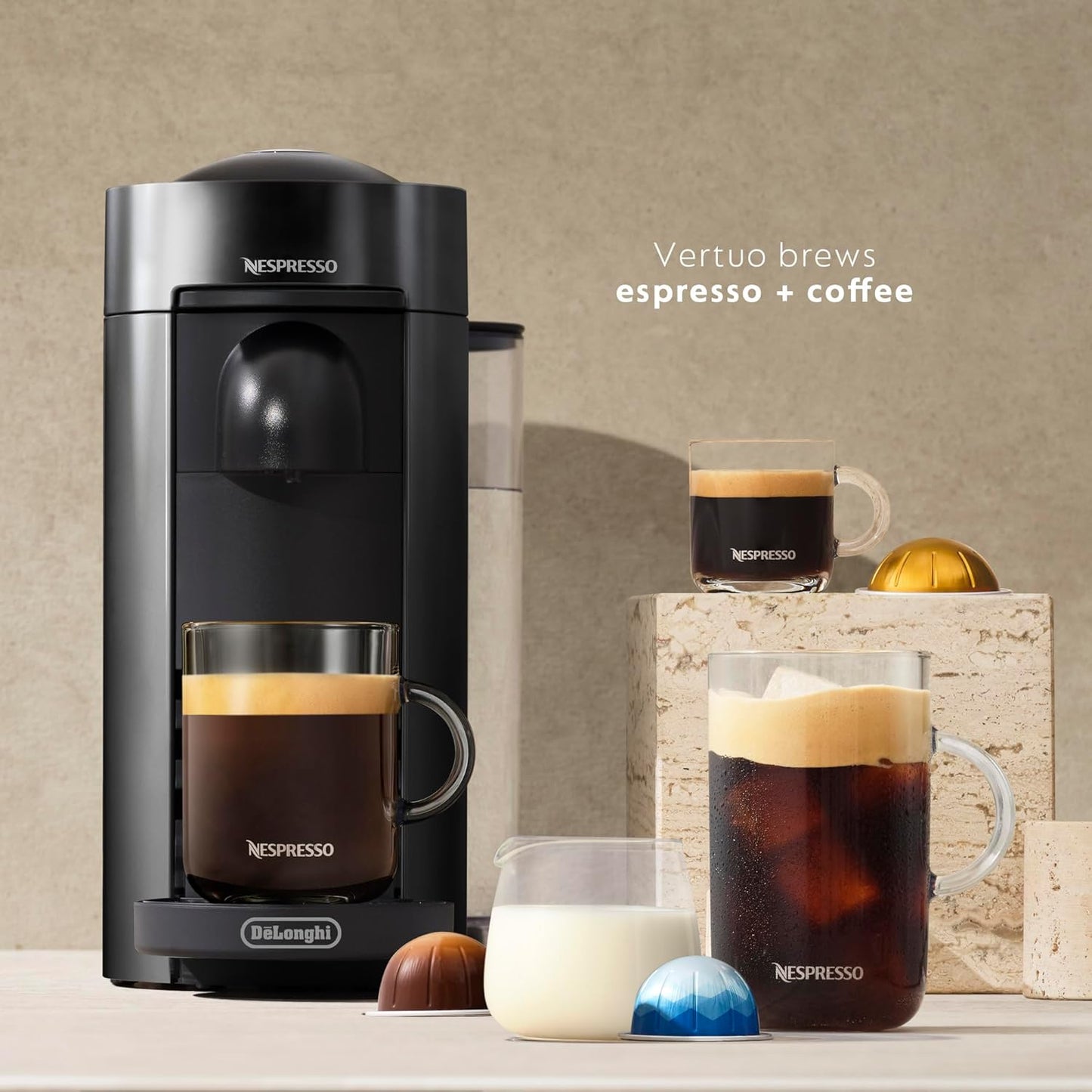 Nespresso VertuoPlus Coffee and Espresso Machine by De'Longhi with Milk Frother, Ink Black
