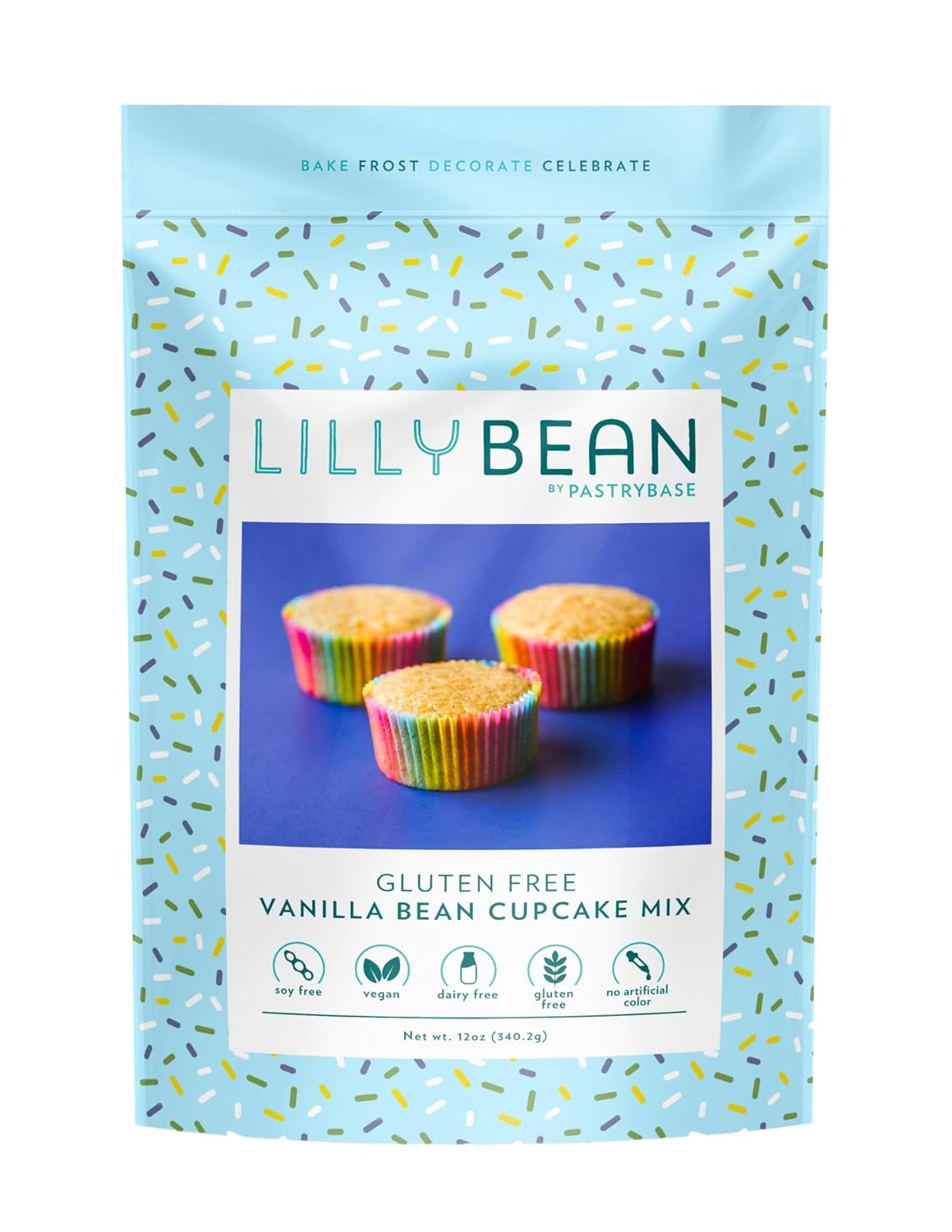 LillyBean Gluten Free Vanilla Bean Cake and Cupcake Mix with No Artificial Colors - Dairy and Soy Free, Vegan - Makes Delicious Desserts - Cakes, Donuts, Cake Pops - 12 oz