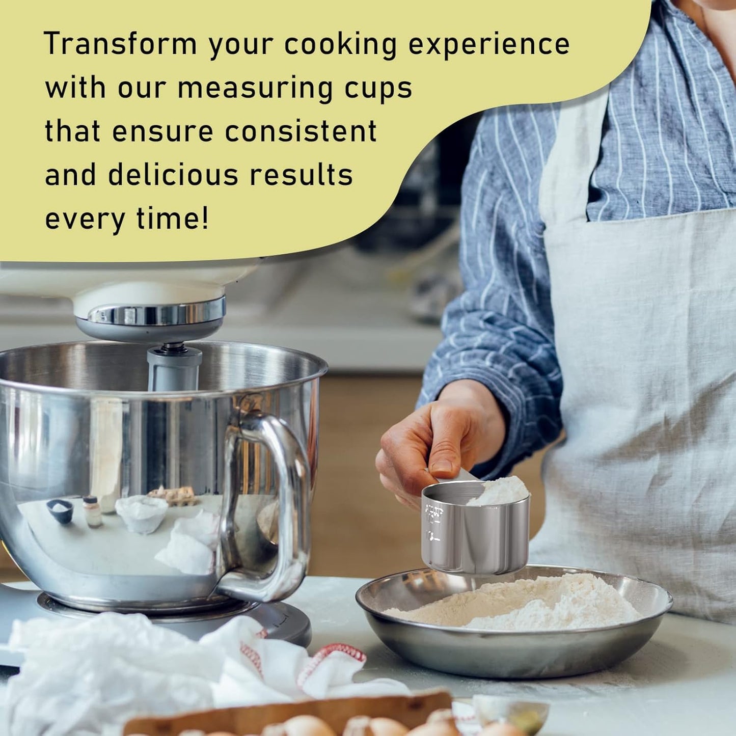 1PCS 2/3Cup (160ml, 5.3oz) Single Measuring Cup, Stainless Steel Measure Scoop, Metric and US Measurement, Dishwasher Safe