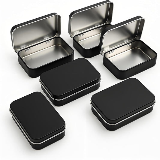 6 Pcs Small Metal Box With Lid -Black Hinged Cookie Jar,Used For Storage, Jewelry,Candy,Tea,Spices,Crafts,Pills,Mini Portable Storage Box,Card Game Storage Box,Black Tin 3.7x2.4x0.8 Inch