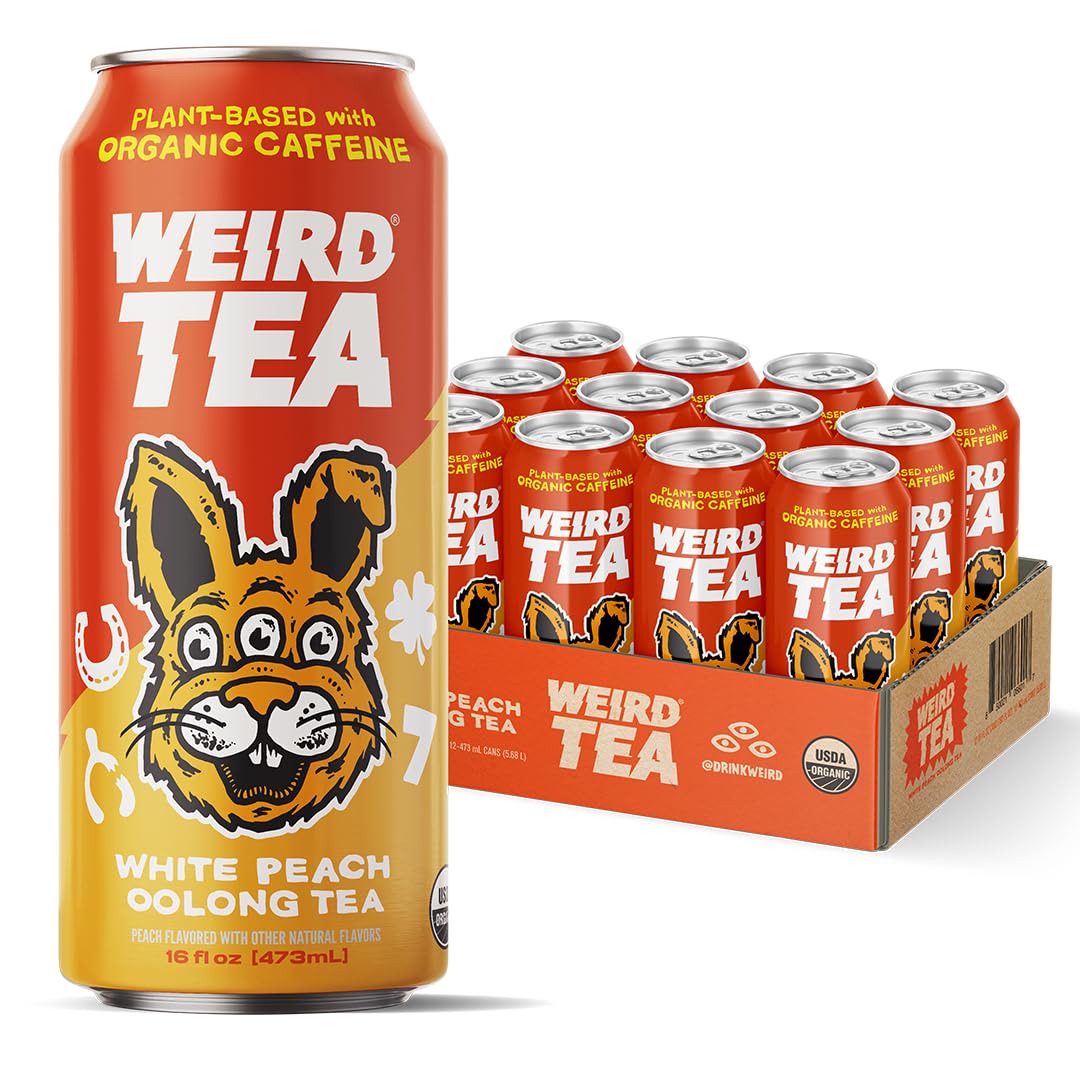 Drink Weird Organic White Peach Oolong Tea – 16oz Cans, 160mg Organic Caffeine, Pack of 12 – A Refreshing Energy Drink Alternative