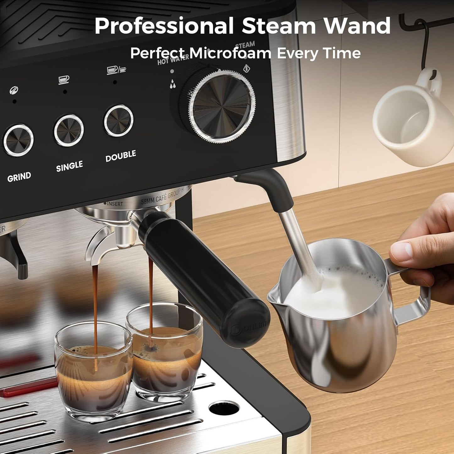 COWSAR (2025 New) Espresso Machines with Built-in Anti-Clog, 20 Bar Expresso Coffee Machines with Milk Frother Steam Wand, Tamping Tool, Espresso Machine with Grinder for Latte, Cappuccino, Americano