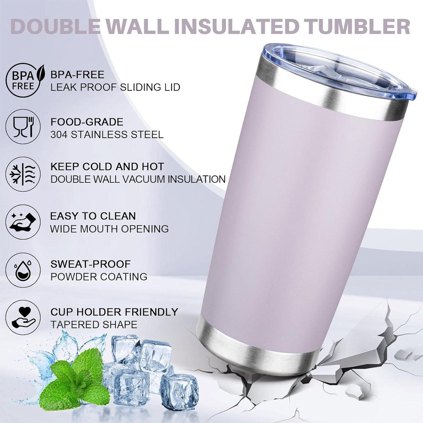 20oz Tumbler with Lid Double Wall Vacuum Insulated Travel Coffee Mug Stainless Steel Thermal Cup Powder Coated Sturdy Coffee Tumbler Bulk for Hot and Cold Beverage (Purple,6)