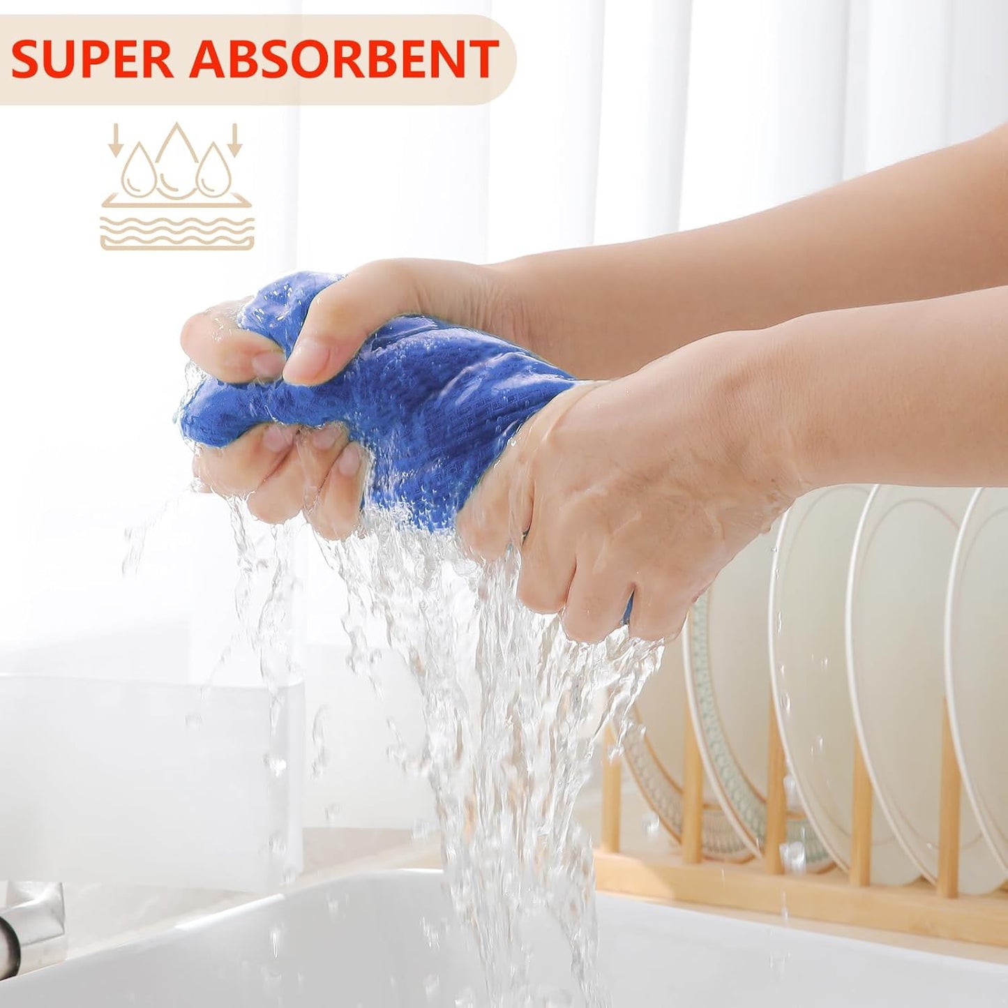 Homaxy 100% Cotton Waffle Weave Kitchen Dish Towels, Ultra Soft Absorbent Quick Drying Cleaning Towel, 13 x 28 Inches, 12-Pack, Blueberry