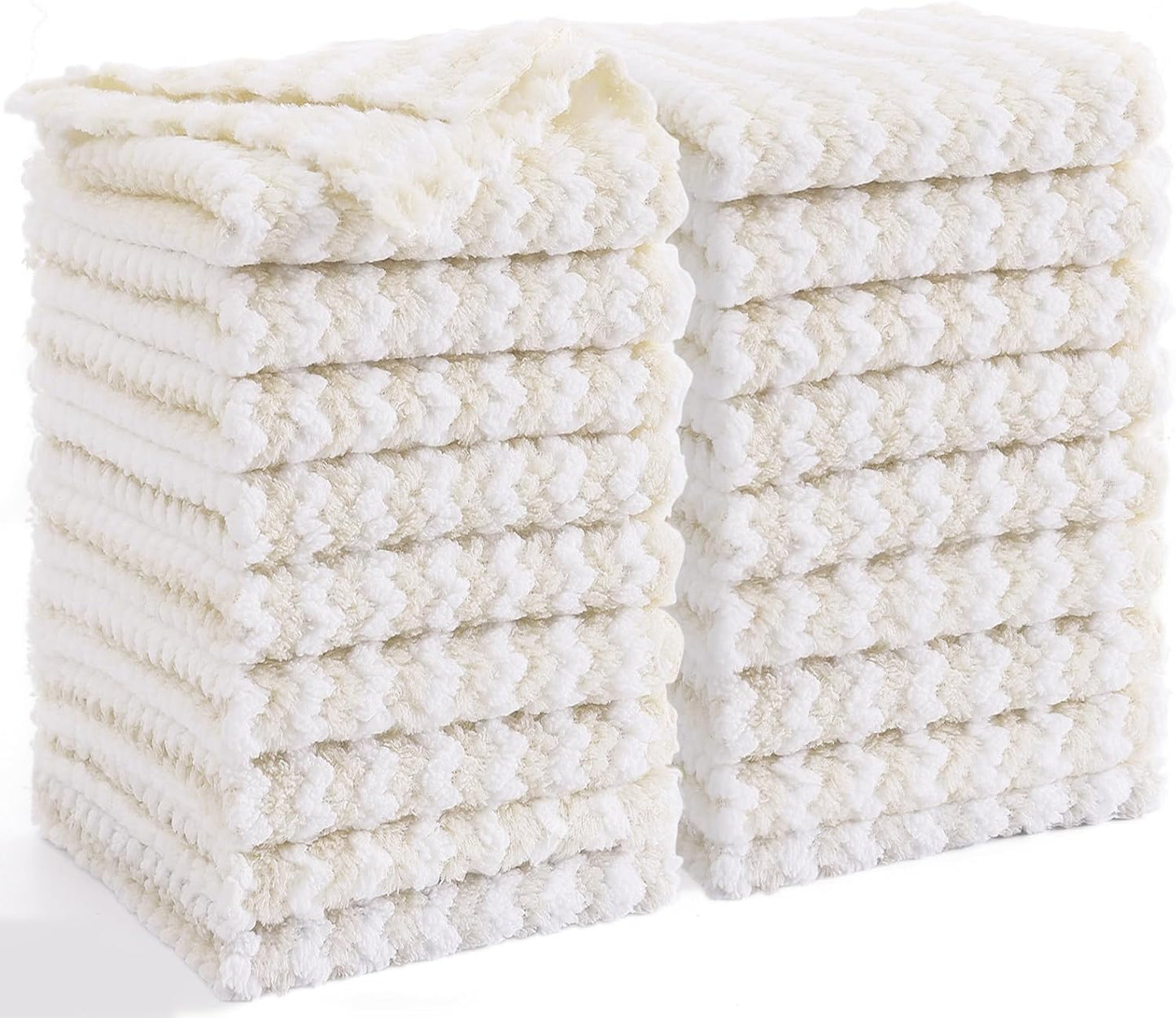 Homaxy 18 Pack Kitchen Dish Cloths, Ultra Soft and Absorbent Dish Towels, Reusable Fast Drying Microfiber Cleaning Cloth, Coral Velvet Wave Design Lint Free,10 x 10 inches, Beige