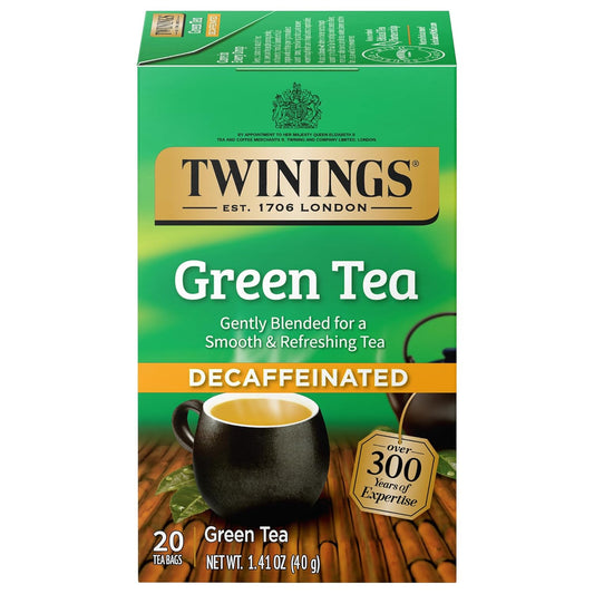 Twinings Decaffeinated Green Tea Individually Wrapped Bags, 20 Count (Pack of 1), Smooth Flavour, Enticing Aroma, Enjoy Hot or Iced, 20 Teabags