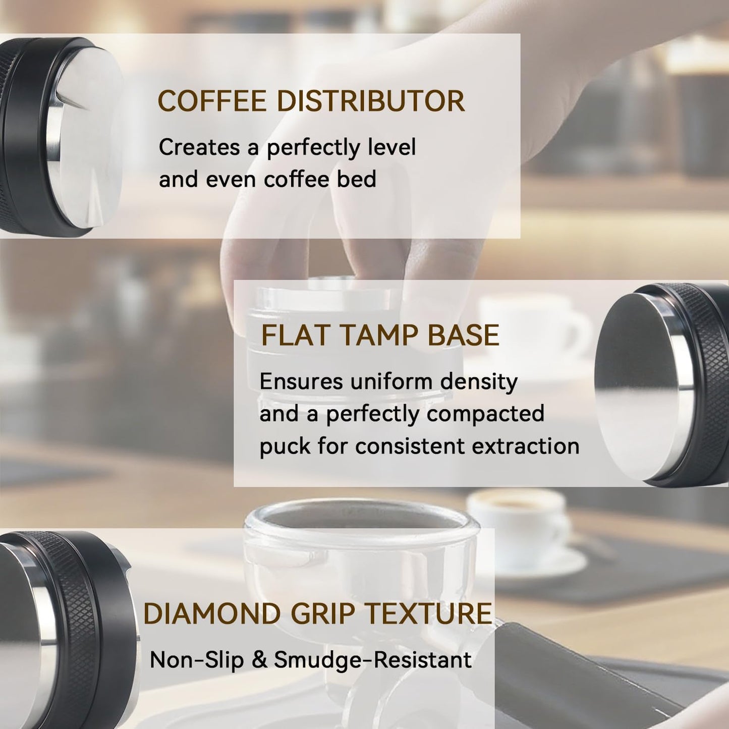 51mm Espresso Accessories Kit 2-in-1 Coffee Distributor and Tamper Leveler, WDT Tool and Magnetic Dosing Funnel for 51 mm Portafilters