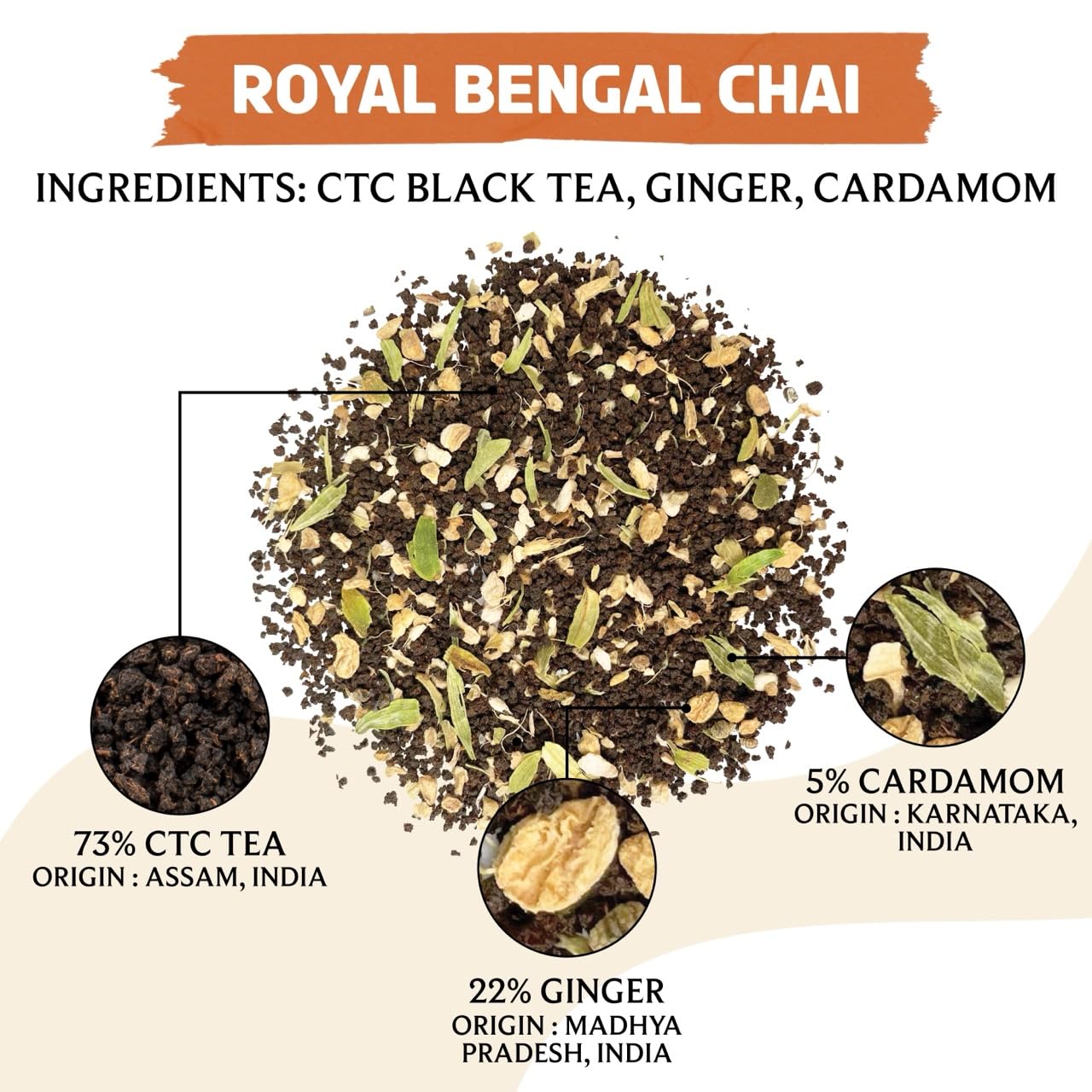 BREWIX, Royal Bengal Masala Chai Tea with Ginger and Cardamom | Loose Leaf CTC TEA (50+ Cups, 3.53oz/100g) Strong Robust & Aromatic, All Natural | Blended with Exotic Spices