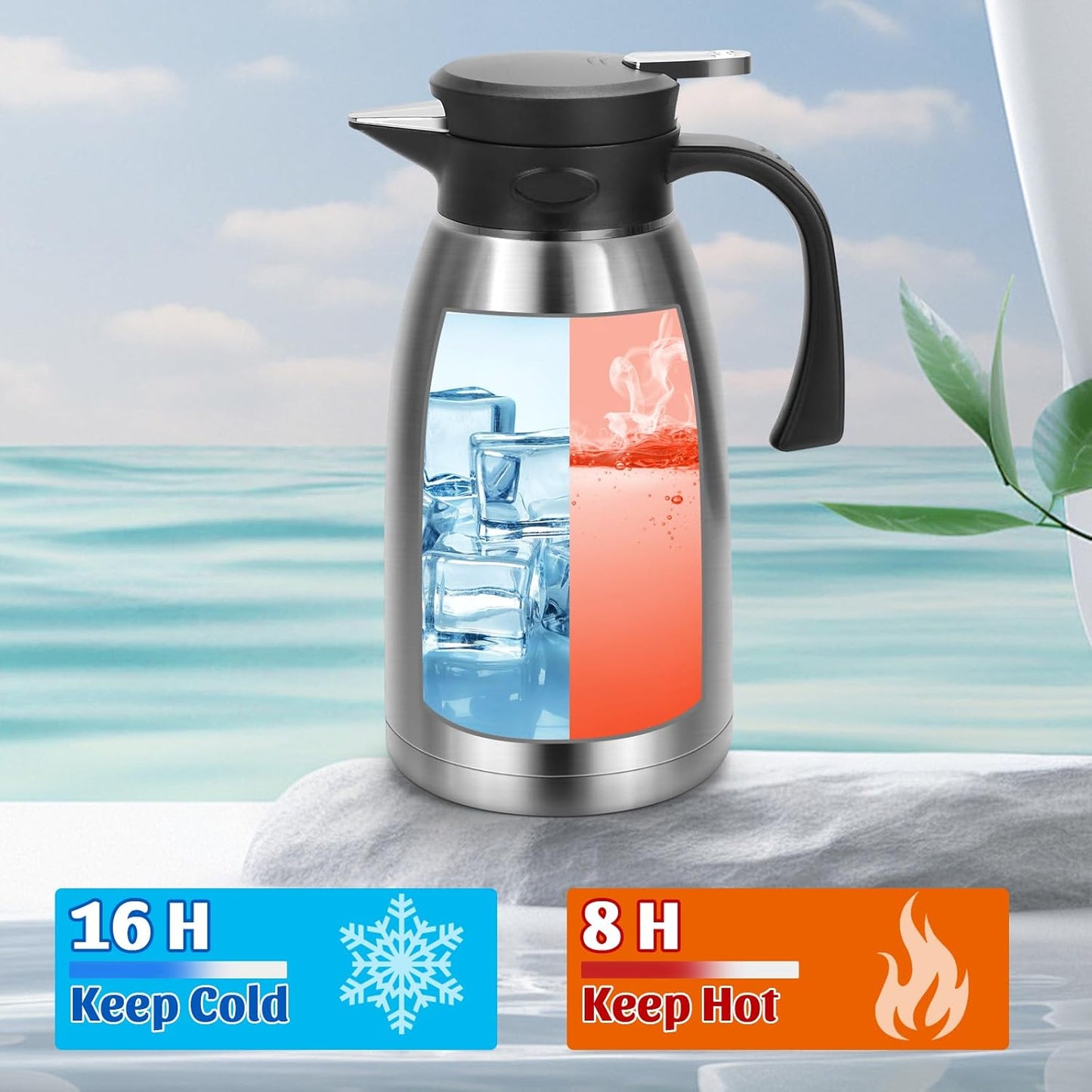 70oz Thermal Coffee Carafe, Double Wall Vacuum Thermos for Hot Drinks, Stainless Steel Carafe for Hot Liquids Large Tea Thermos for Home School Office for Valentine's Day (Classic Silver)