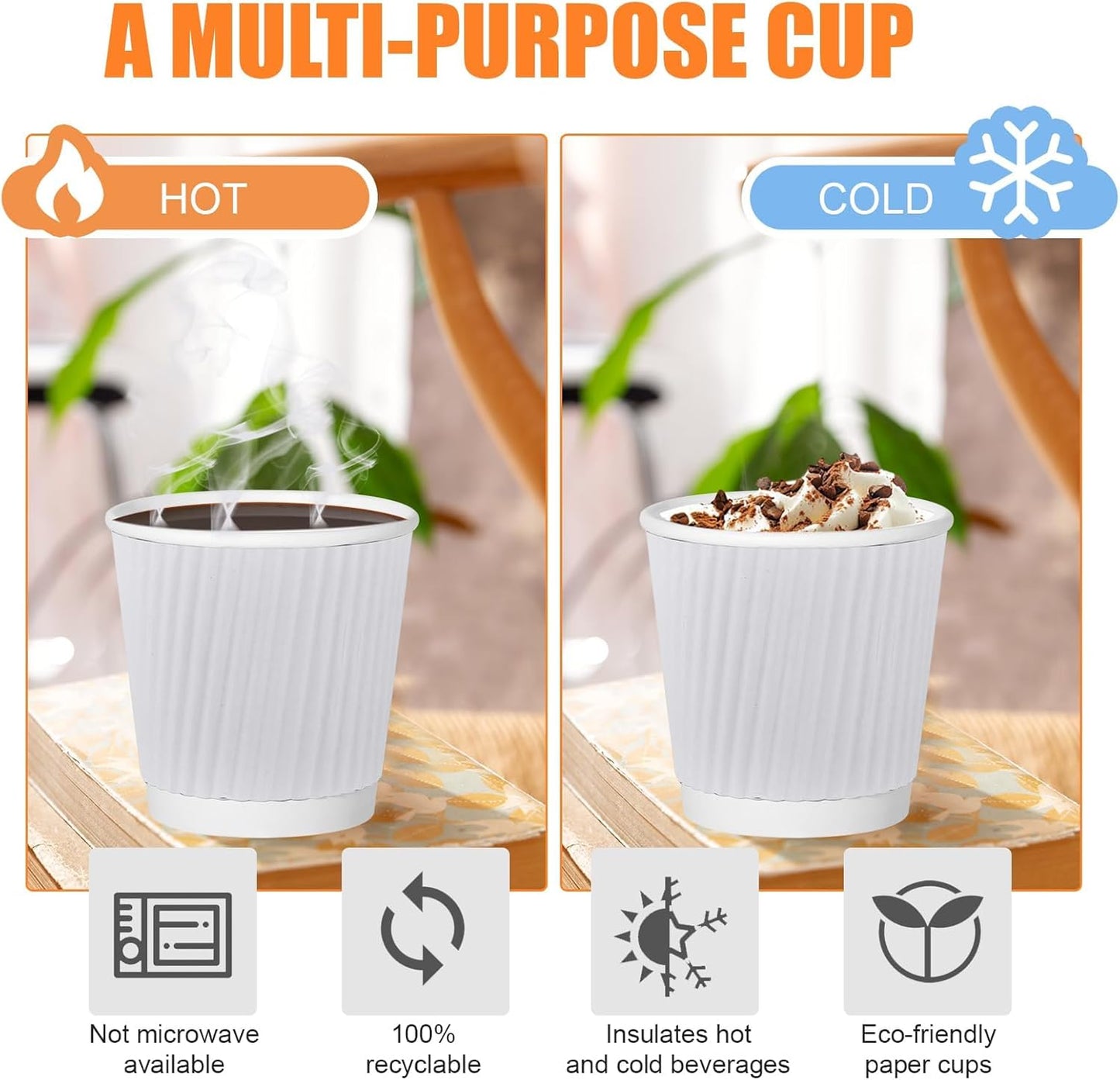 500 Pack Paper Espresso Coffee Cups,4 oz Disposable Coffee Cups,Corrugated Insulated Ripple Wall, Paper Ripple Cup for Coffee, Hot Chocolate and Hot Tea Drinks -White