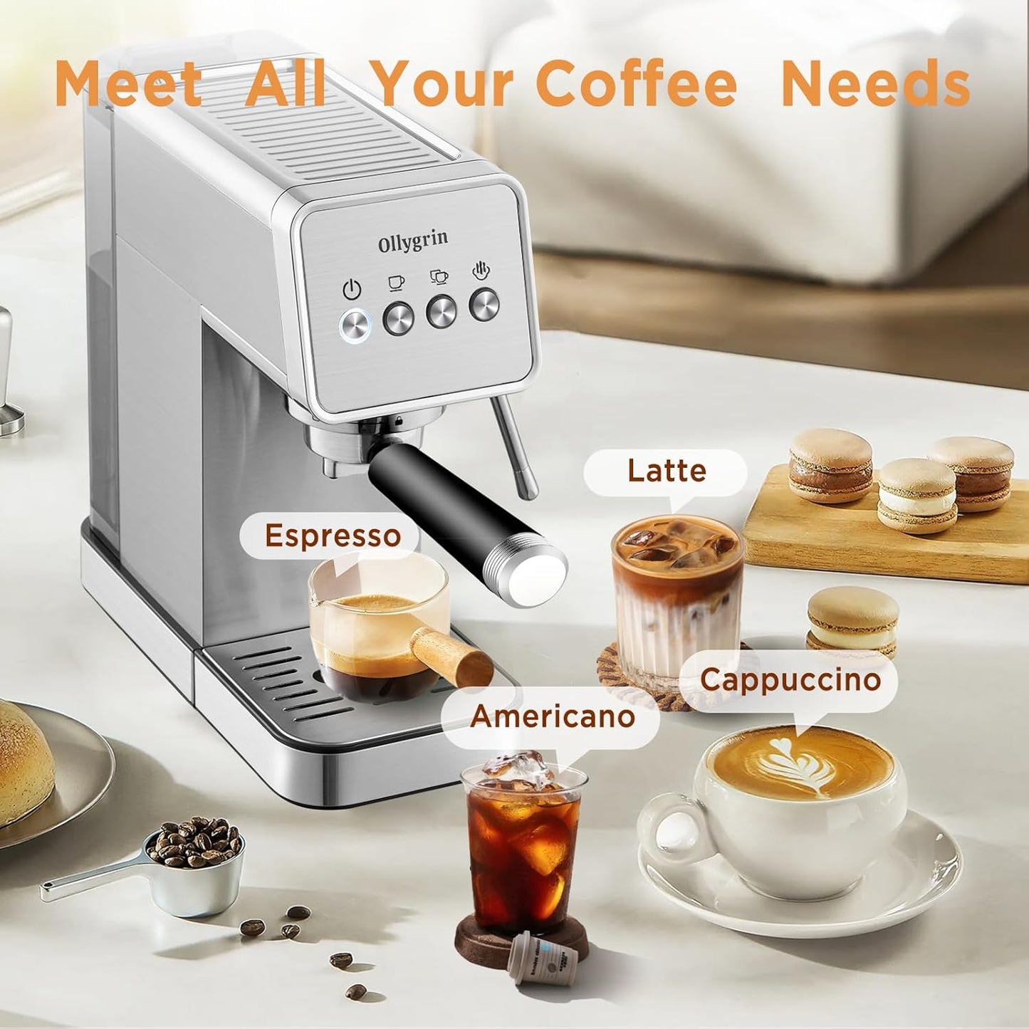 Espresso Machine,20 Bar Semi-Automatic Espresso Maker with Milk Frother,Compact Stainless Steel Coffee Machine with 40oz Removable Water Tank for Cappuccino,Latte, Americano,Sliver for Home