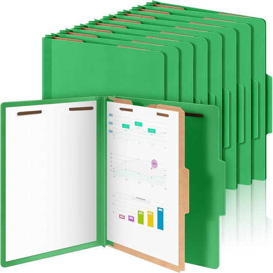 24 Pcs Classification Folders Letter Size, Back to School Supply for Teacher, Student, 1 Divider Pressboard File Folder Bulk with 2 Fasteners, 3.5 Inch Expanding File Organizer (Green)