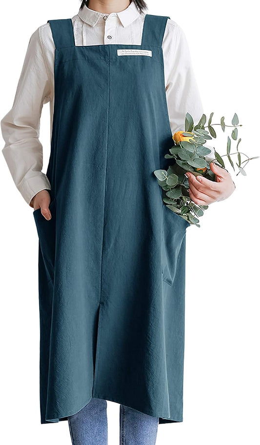 HANEE Cotton Aprons for Women and Men | Cross-Back Apron with Pockets