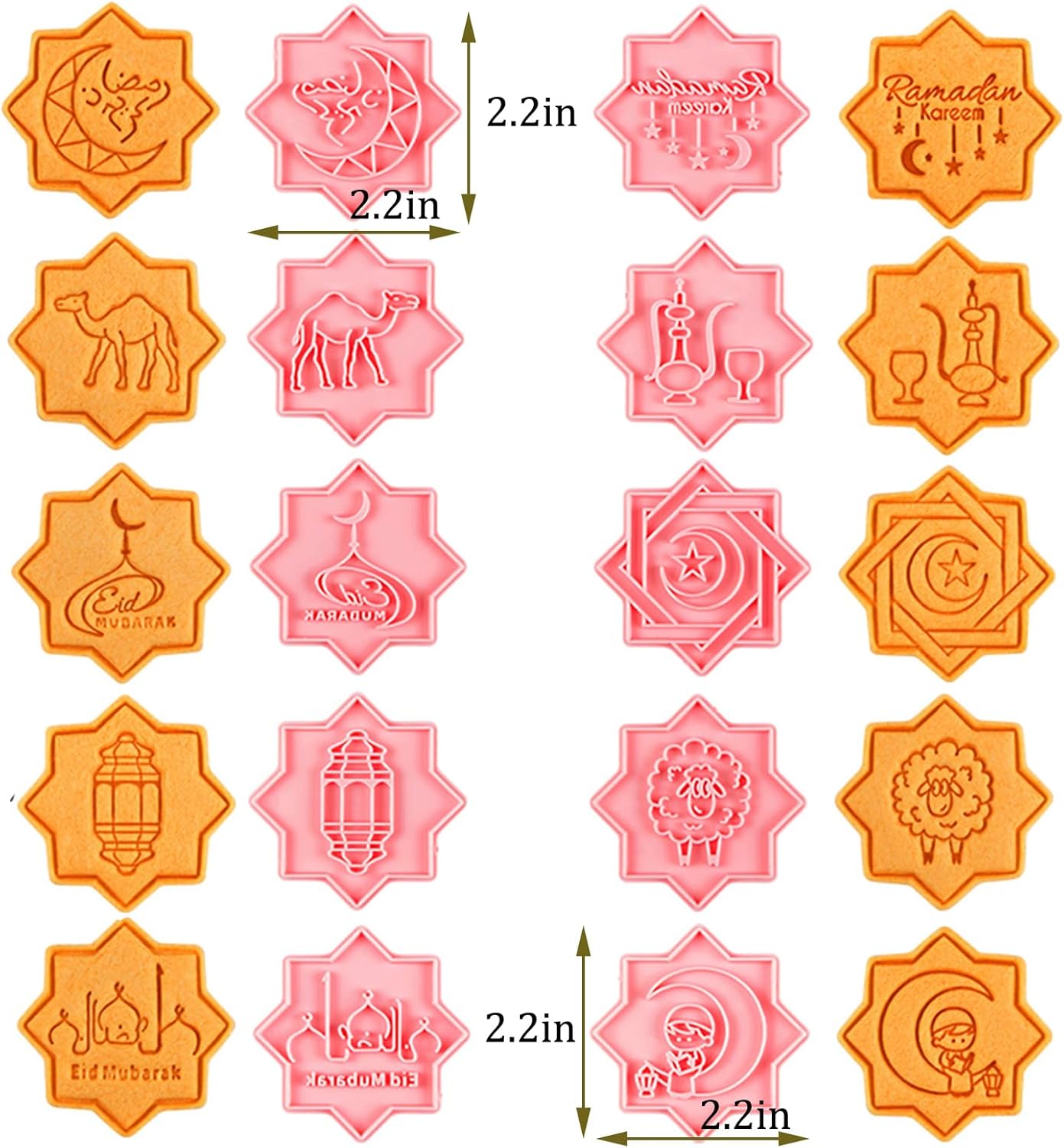 10 Pcs Eid Mubarak Cookie Cutters Set Baking Molds 3D Christmas Press type Cookie Cutter for Baking, Fondant, Cheese, and Pastries