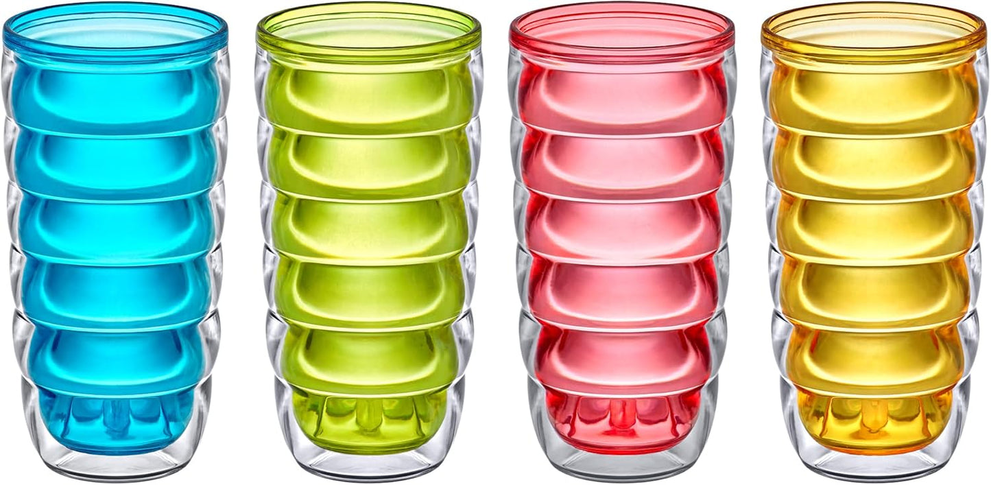 Amazing Abby - Arctic - 24-Ounce Insulated Plastic Tumblers (Set of 4), Double-Wall Plastic Drinking Glasses, Mixed-Color High-Balls, Reusable Cups, BPA-Free, Shatter-Proof, Dishwasher-Safe