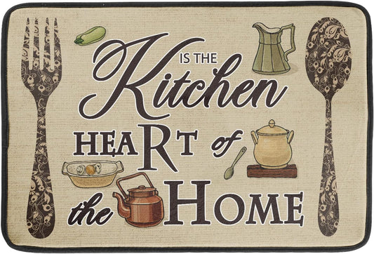 Dish Drying Mat The Kitchen is The Heart of The Home, 18x24 inch Large Absorbent Farmhouse Vintage Coffee Cooking Set Drainer Mat Dish Pad Protector for Countertops Home Office Cafe Accessory