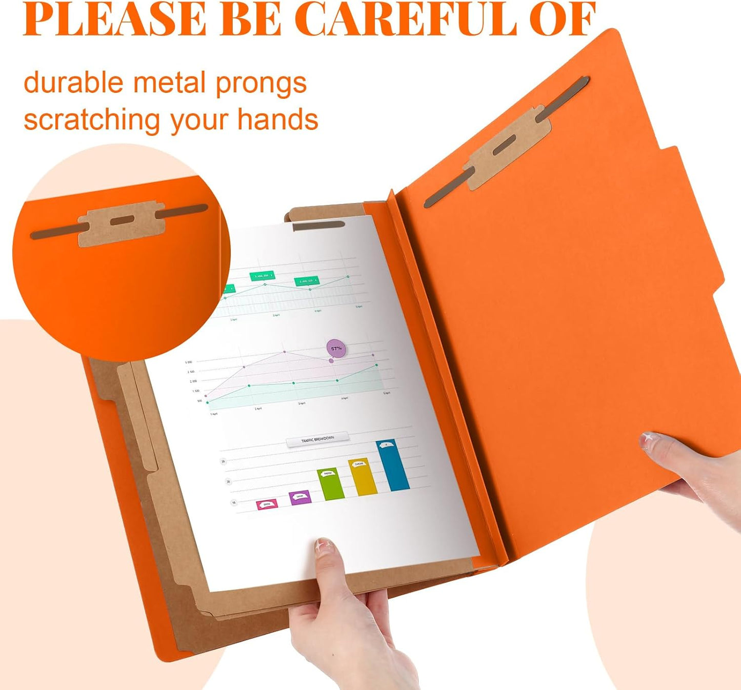 12 Pcs Classification Folders Letter Size, Back to School Supply for Teacher, Student, 3 Dividers Pressboard File Folder Bulk with 2 Fasteners, 3.5 Inch Expanding File Organizer (Orange)