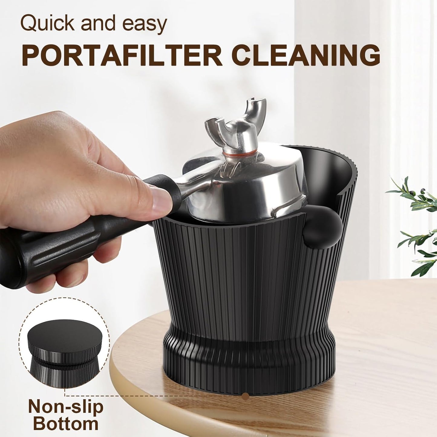 Espresso Knock Box, Coffee Knock Box with Durable Knock Bar and Non-Slip Base, Knock Box for Machine Accessories (Black Stripe)