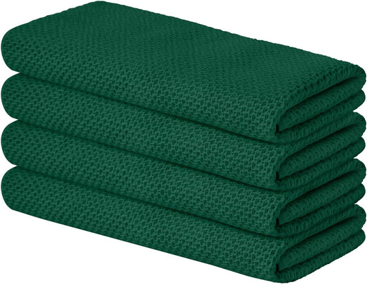 Artoid Mode 100% Cotton Dark Green Waffle Weave Kitchen Dish Cloths, 13x28 Inch Ultra Soft Absorbent Quick Drying Kitchen Dish Towels Set of 4