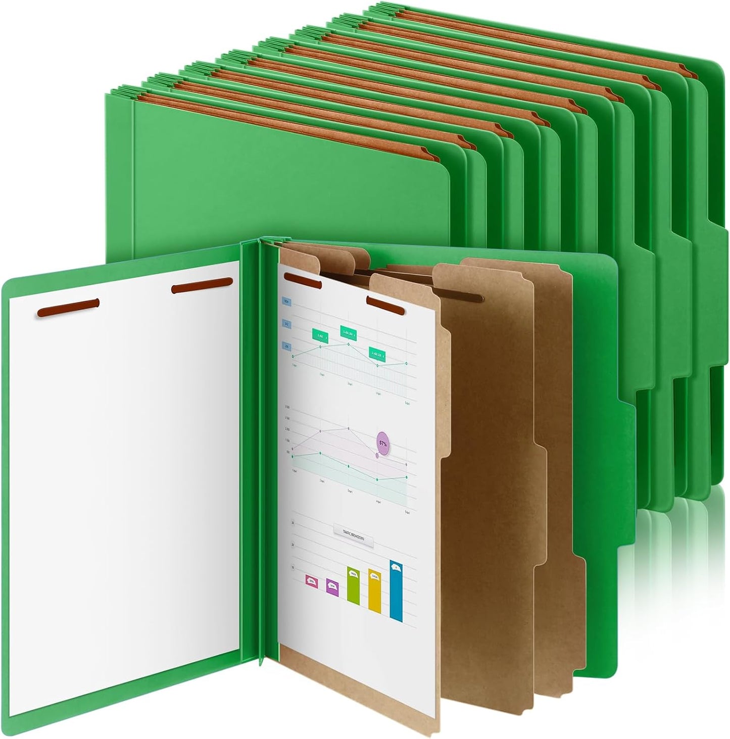 12 Pcs Classification Folders Letter Size, Back to School Supply for Teacher, Student, 3 Dividers Pressboard File Folder Bulk with 2 Fasteners, 3.5 Inch Expanding File Organizer (Green)
