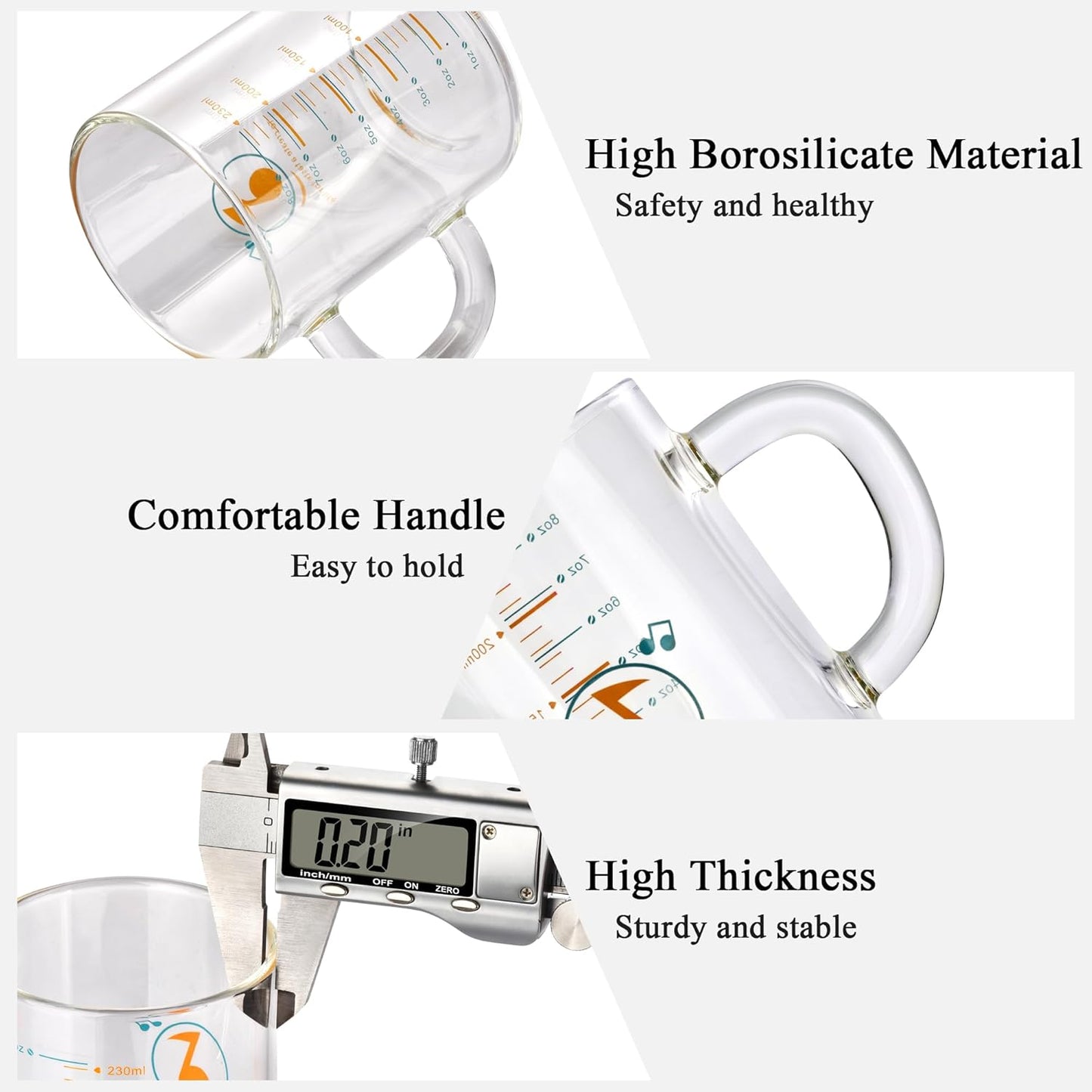 2 Piece Expresso shots cup,Glass measuring cup,8 Oz Glass Measuring Cup,Tea Glass Cups withHandles,Glass Coffee Cups for Latte(Colorful-2pcs)