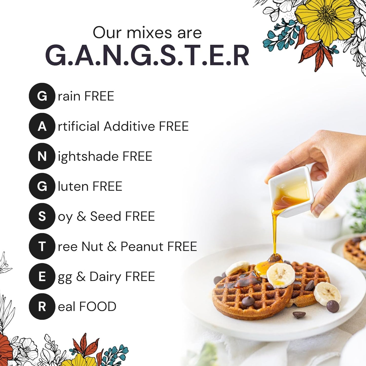 eat G.A.N.G.S.T.E.R. Vegan Pancake & Waffle Mix - Allergy-Friendly Baking Mix, Grain-Free, No Dairy, Nuts, Gluten, Dairy - For Paleo & AIP Diets, Fluffy Pancake & Crispy Waffle Breakfast Food, 6 Pack