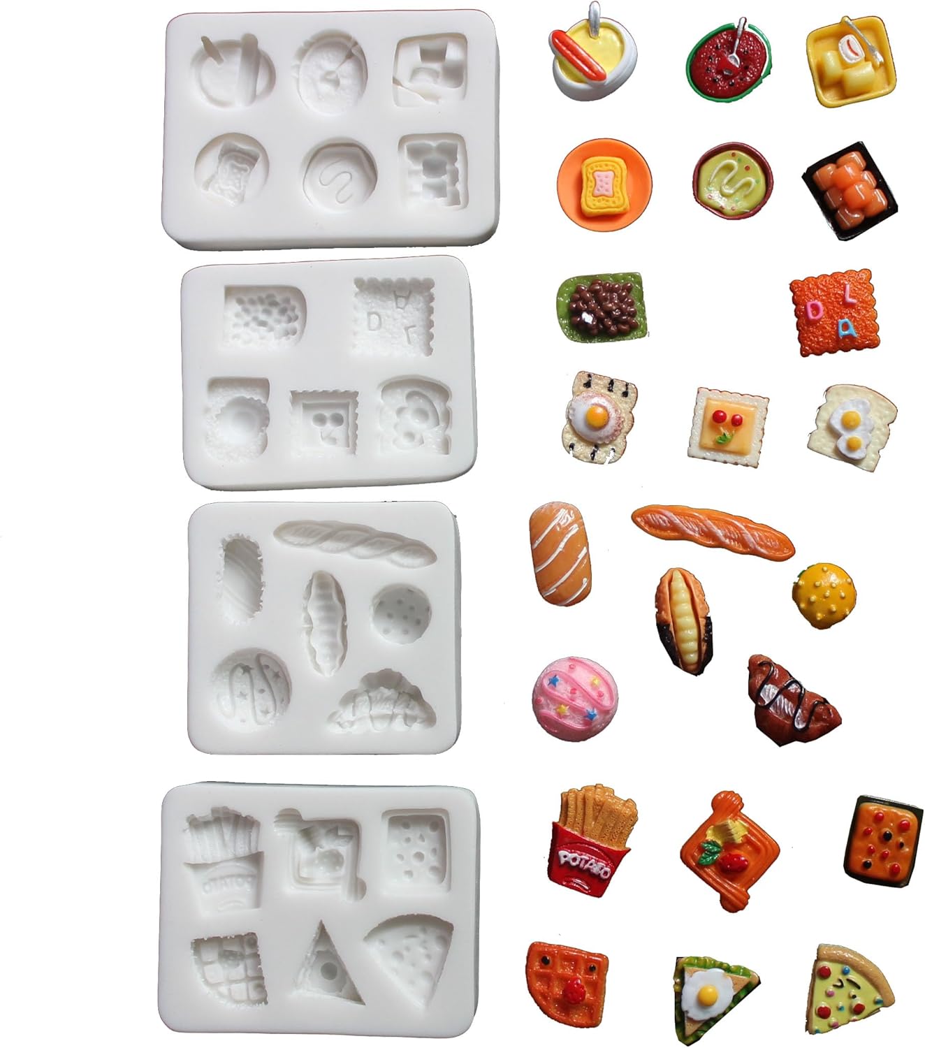 Lovely Small Items Silicone Fondant Molds Set For Cake Topper, Gumpaste, Candy & Chocolate, Polymer Clay and More (Rectangle Food Items)