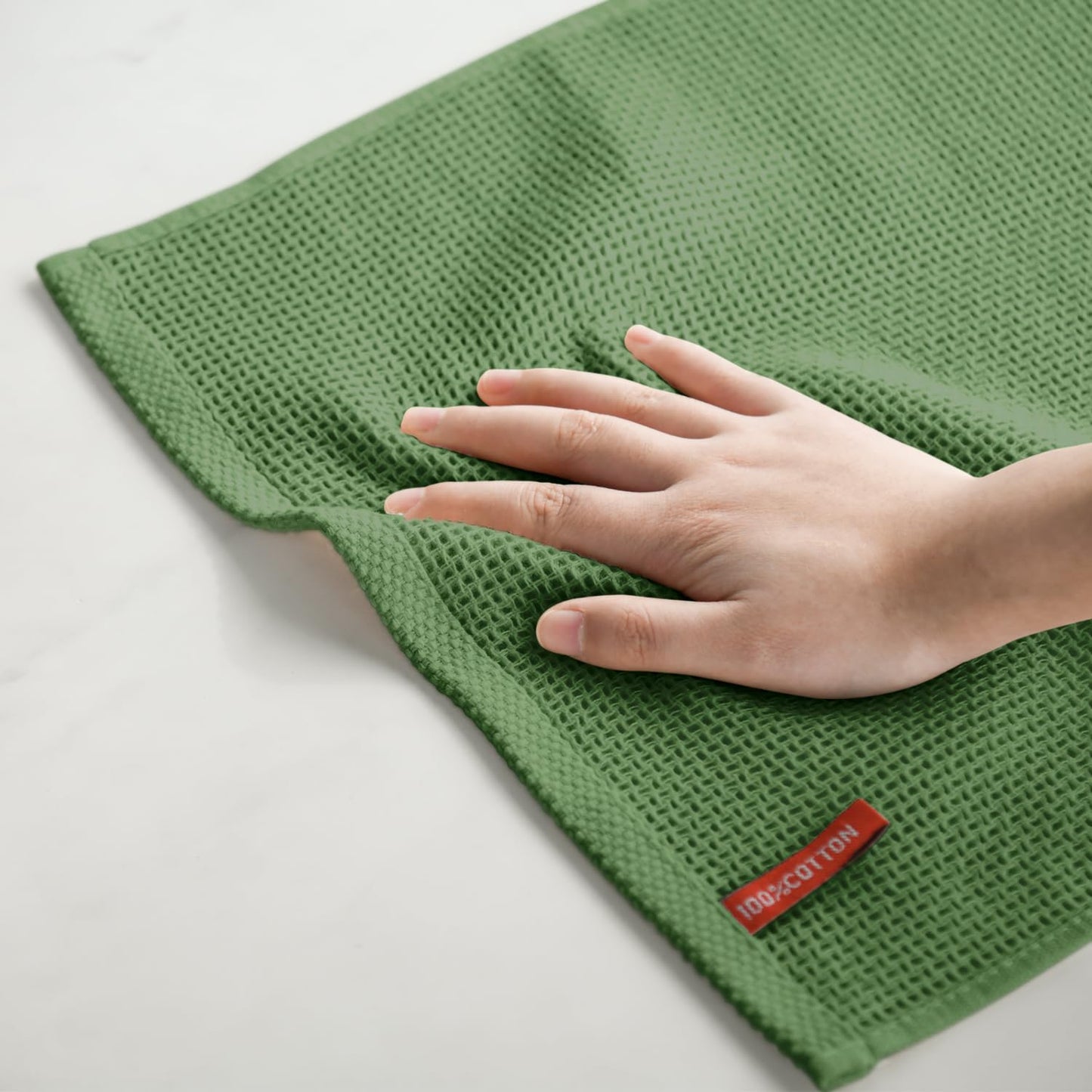 Artoid Mode 100% Cotton Olive Green Waffle Weave Kitchen Dish Cloths, 12x12 Inch Ultra Soft Absorbent Quick Drying Kitchen Dish Towels Set of 6