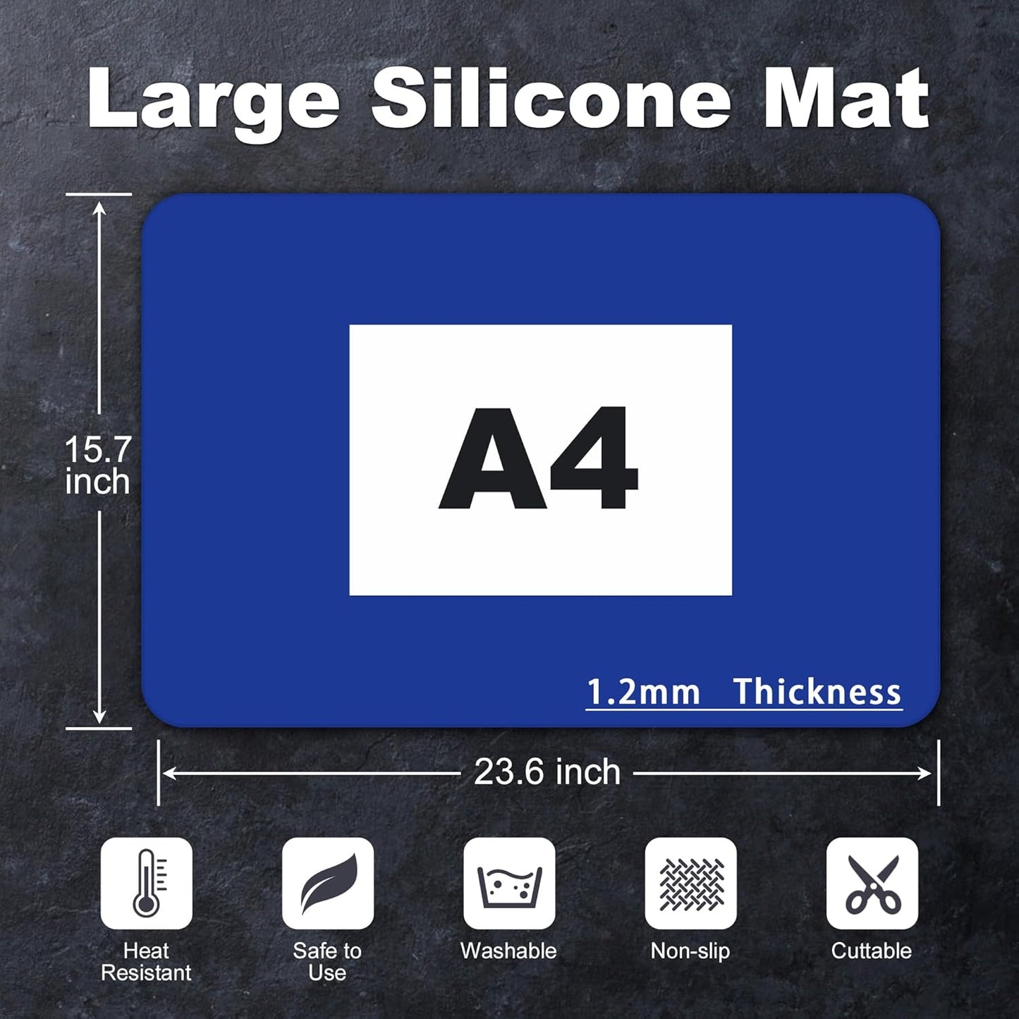 Silicone Mat for Kitchen Counter, Silicone Mat Trimable to Size (Classic blue, 23.6×15.7inch-2PCS), BPA-Free Silicone Placemat, Heat-Resistant NonSlip Table Mat for Air Fryer, Countertop Protector Mat