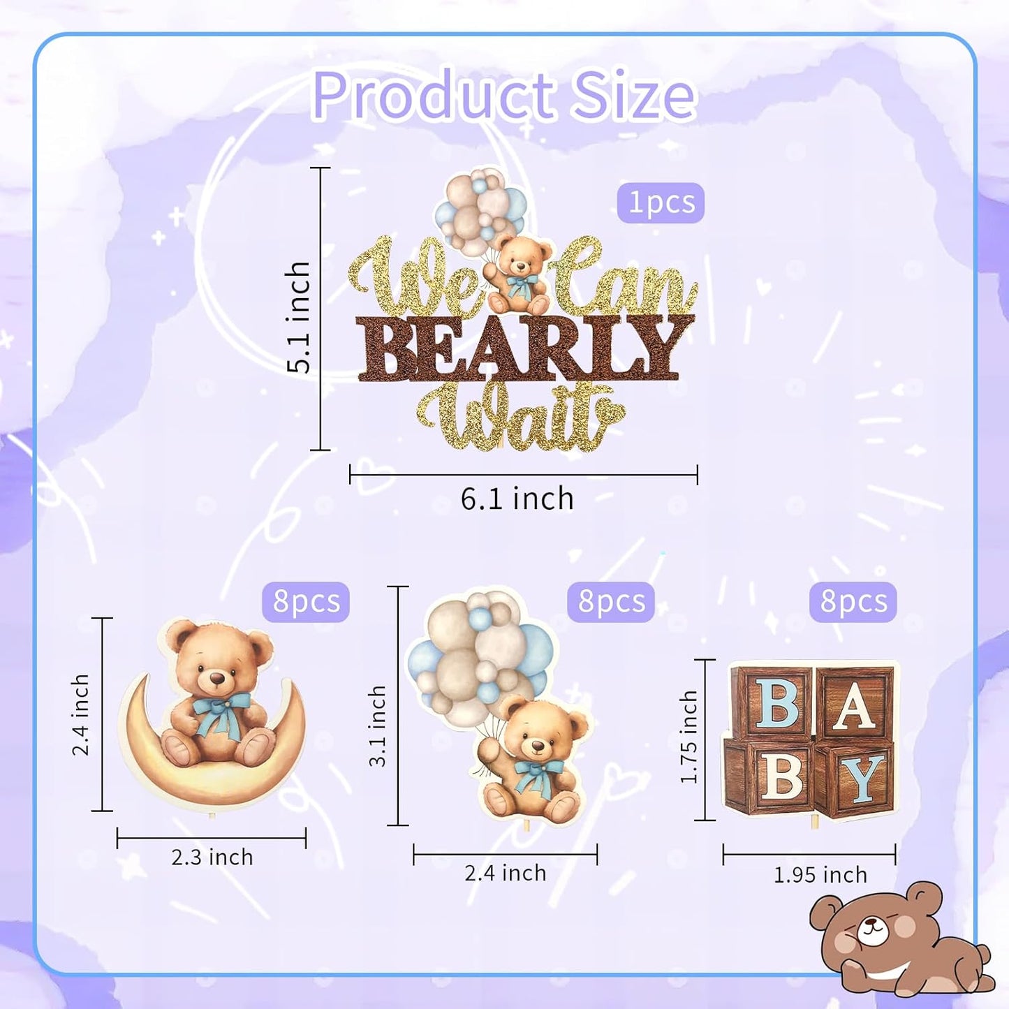 MEMOVAN Bear Baby Shower Cupcake Topper 25pcs We Can Bearly Wait Cake Cupcake Topper Bear Cake Cupcake Decoration for Baby Boy We Can Bearly Wait Bear Theme Birthday Baby Shower Gender Reveal Party