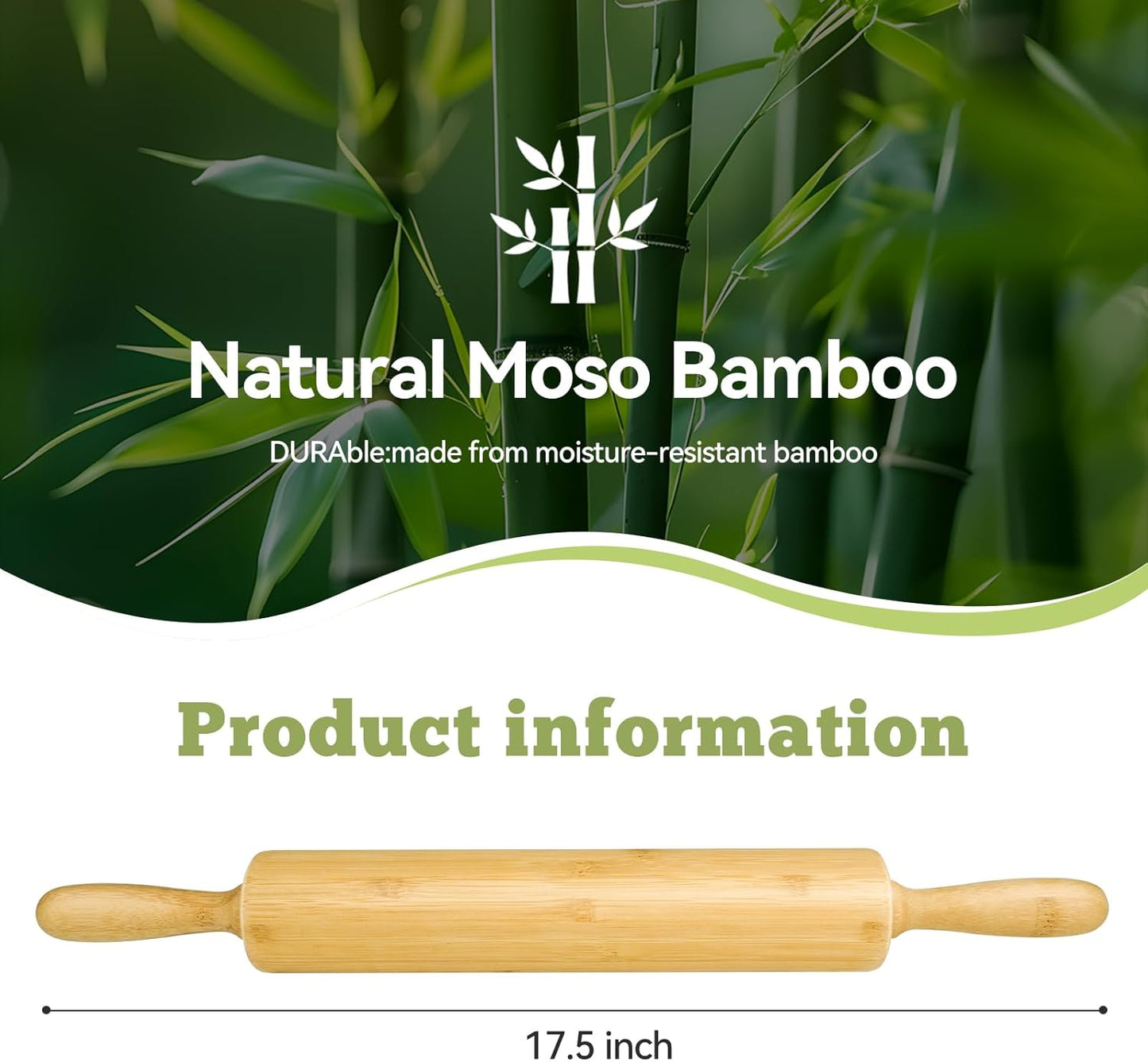 17.5 inch Wooden Rolling Pin for Baking - Long Dough Roller for All Baking Needs