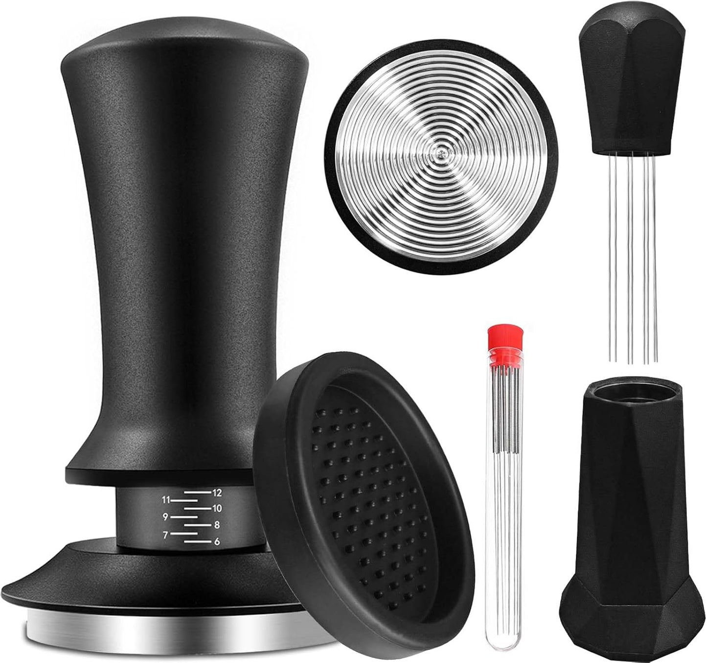 58mm Espresso Tamper, Espresso Accessories, Coffee Tamper with Espresso Distribution Tool, Wdt Tool Espresso, Espresso Tamper with Silicone Mat, Stainless Steel Base Tamper for Espresso Coffee Machine