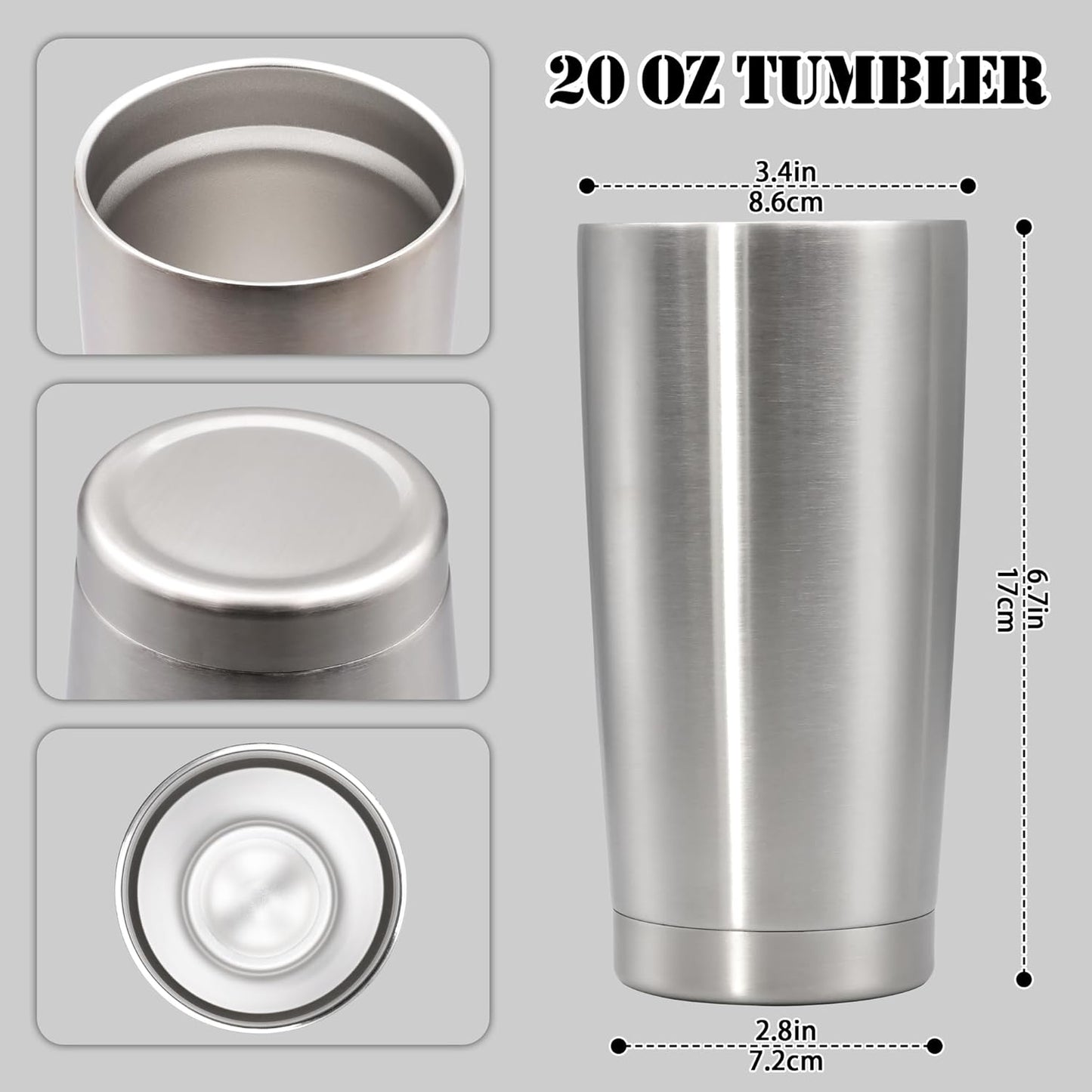 20 oz Tumbler with lid Double Wall Vacuum Insulated Tumblers Stainless Steel Coffee Mug Travel Coffee Tumbler Powder Coated Tumbler Cup Keep Hot&Cold - (Stainless 1 Pack)