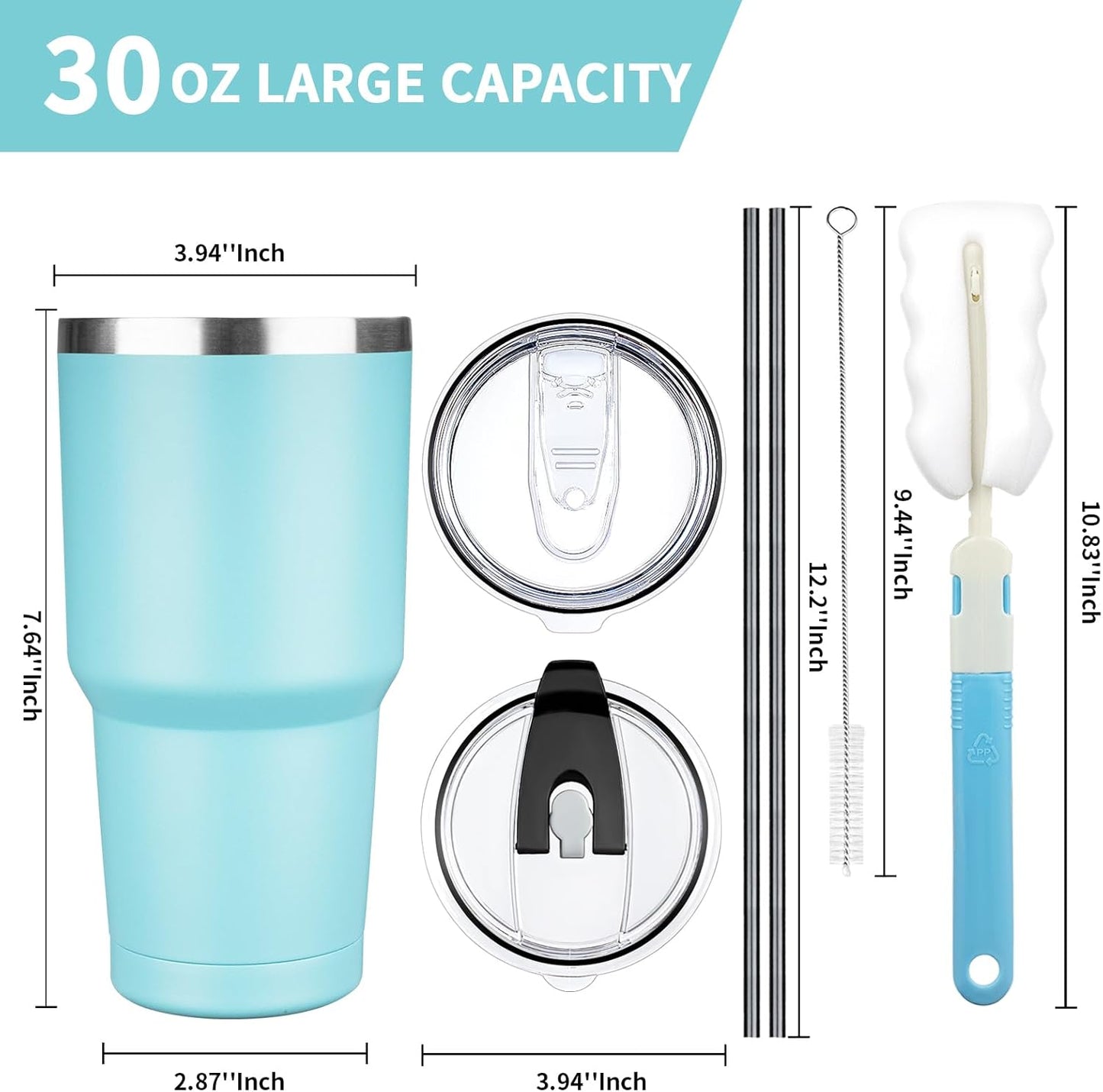 30 oz Tumbler with Lids and Straws, Stainless Steel Insulated Coffee Tumbler, Double Wall Vacuum Insulated Travel Mug Cup, Leakproof Thermal Coffee Cup for Hot and Cold Drinks (dark green)